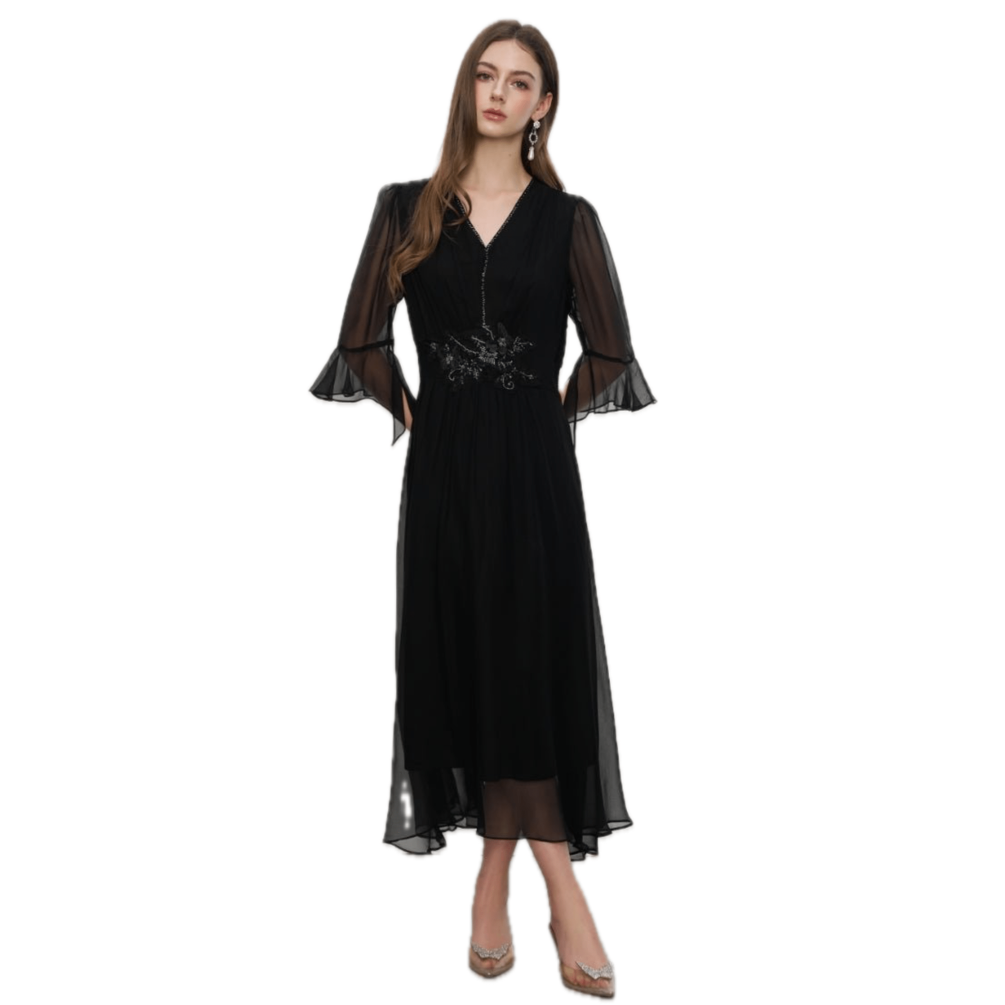 AIMME SPARROW Butterfly Sequined Tulle Dress In Black | MADAX