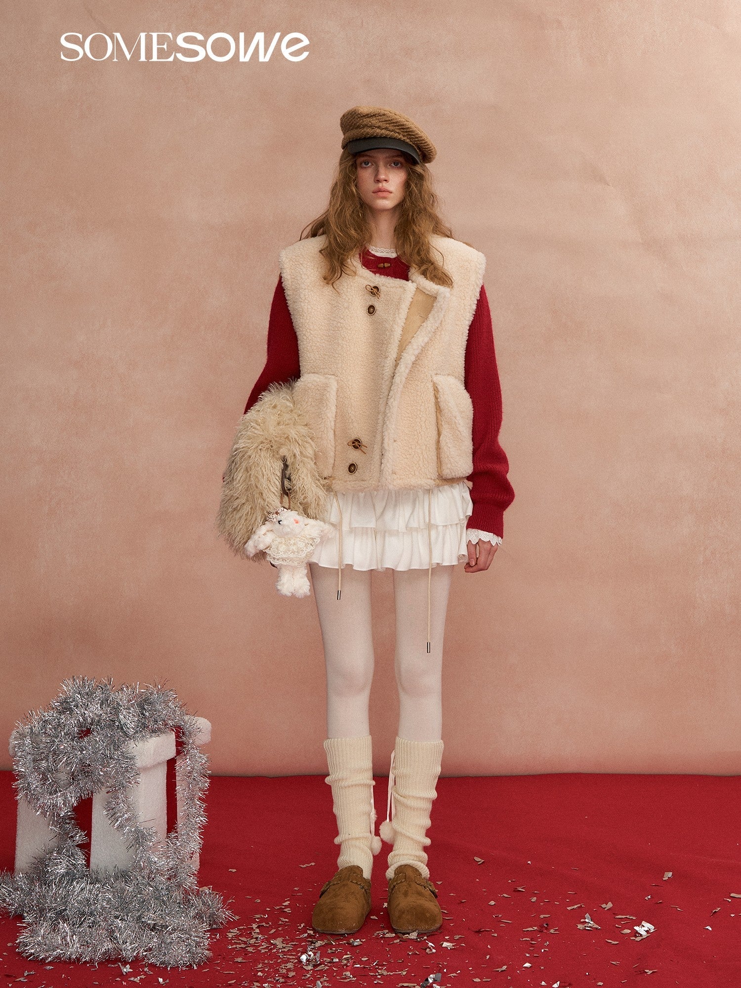 SOMESOWE Button - down Reversible Lambswool Vest In Beige | MADAX