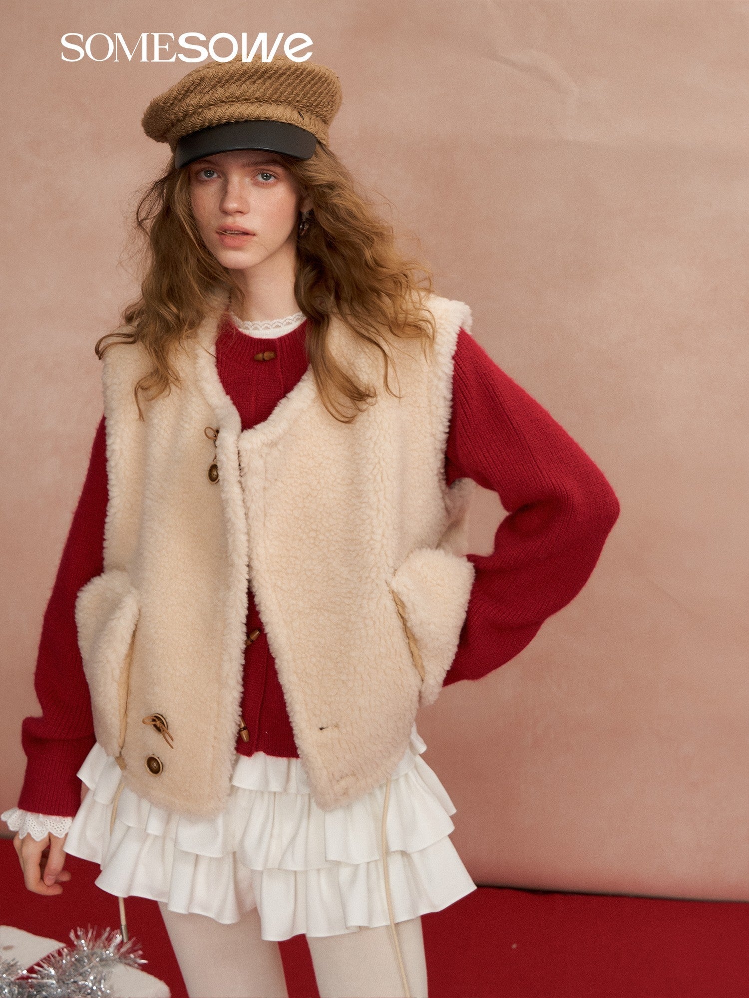 SOMESOWE Button - down Reversible Lambswool Vest In Beige | MADAX