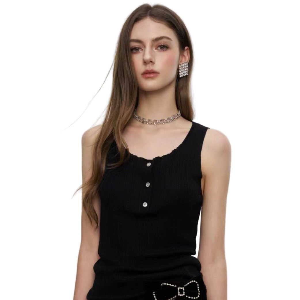 AIMME SPARROW Button - Down Vest In Black | MADAX