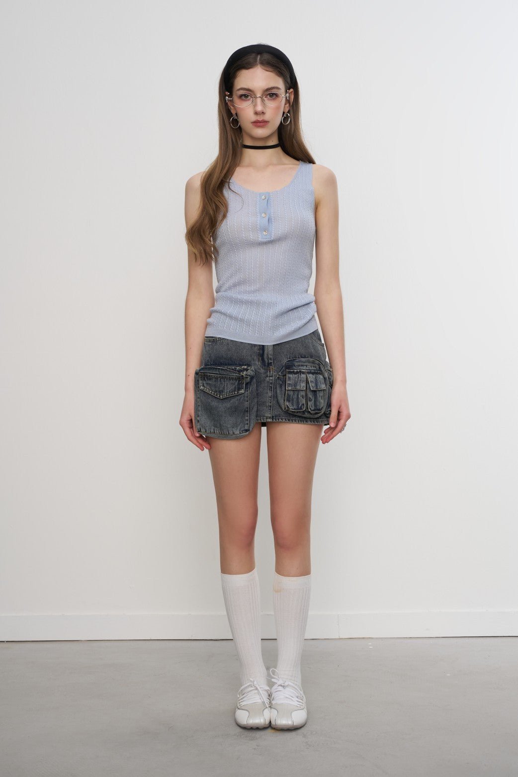 AIMME SPARROW Button - Down Vest In Blue | MADAX