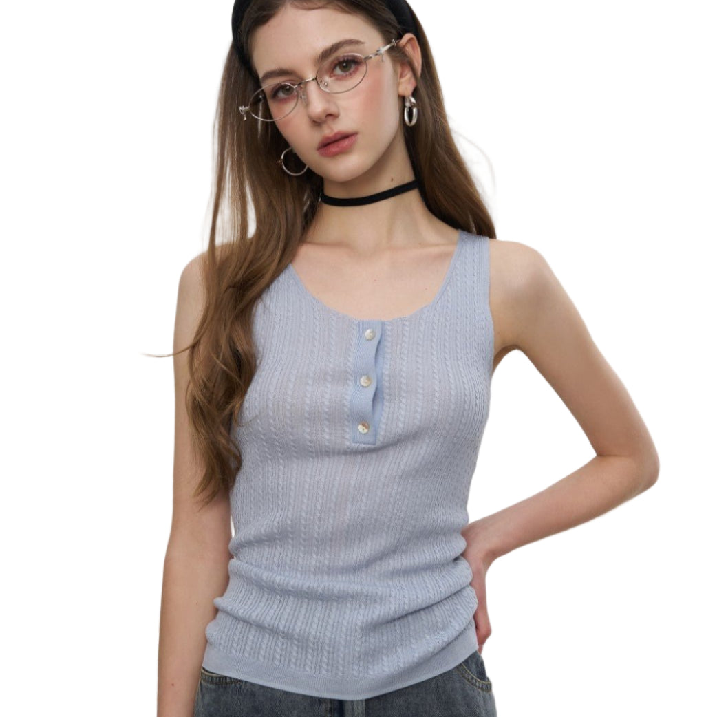 AIMME SPARROW Button - Down Vest In Blue | MADAX