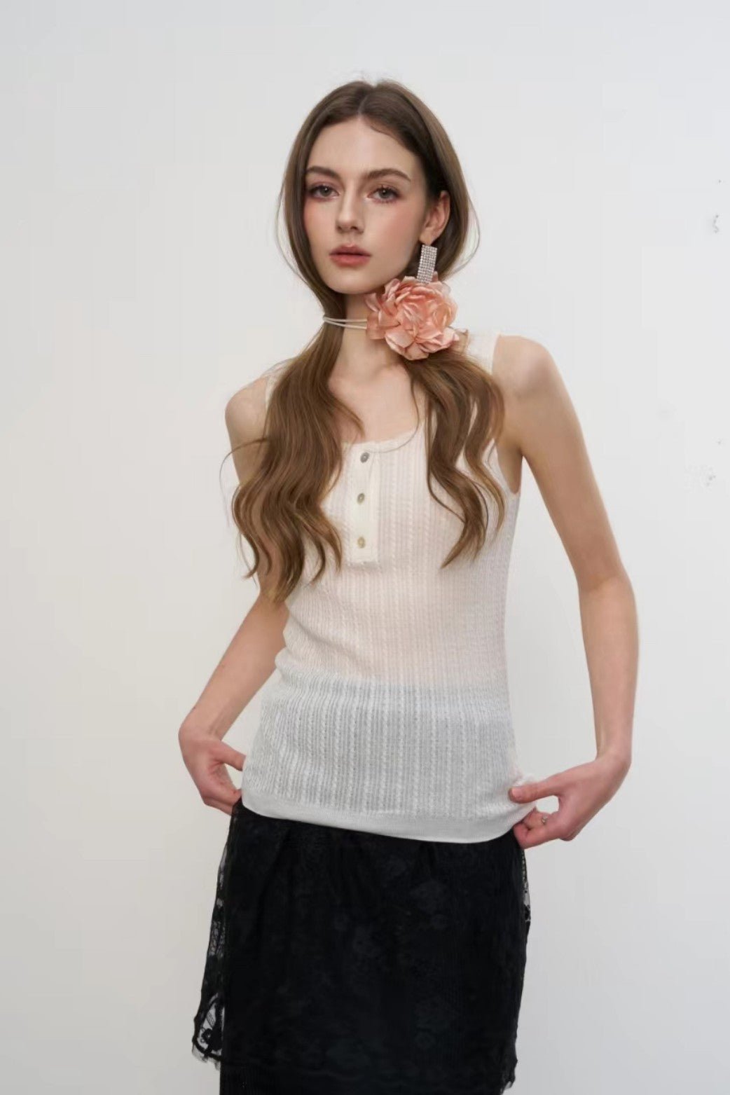 AIMME SPARROW Button Vest Top In White | MADAX