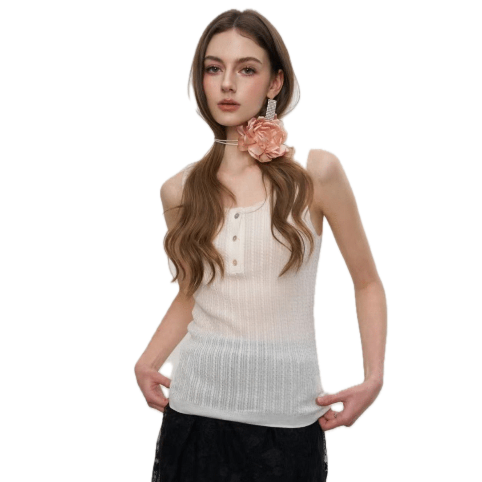 AIMME SPARROW Button Vest Top In White | MADAX