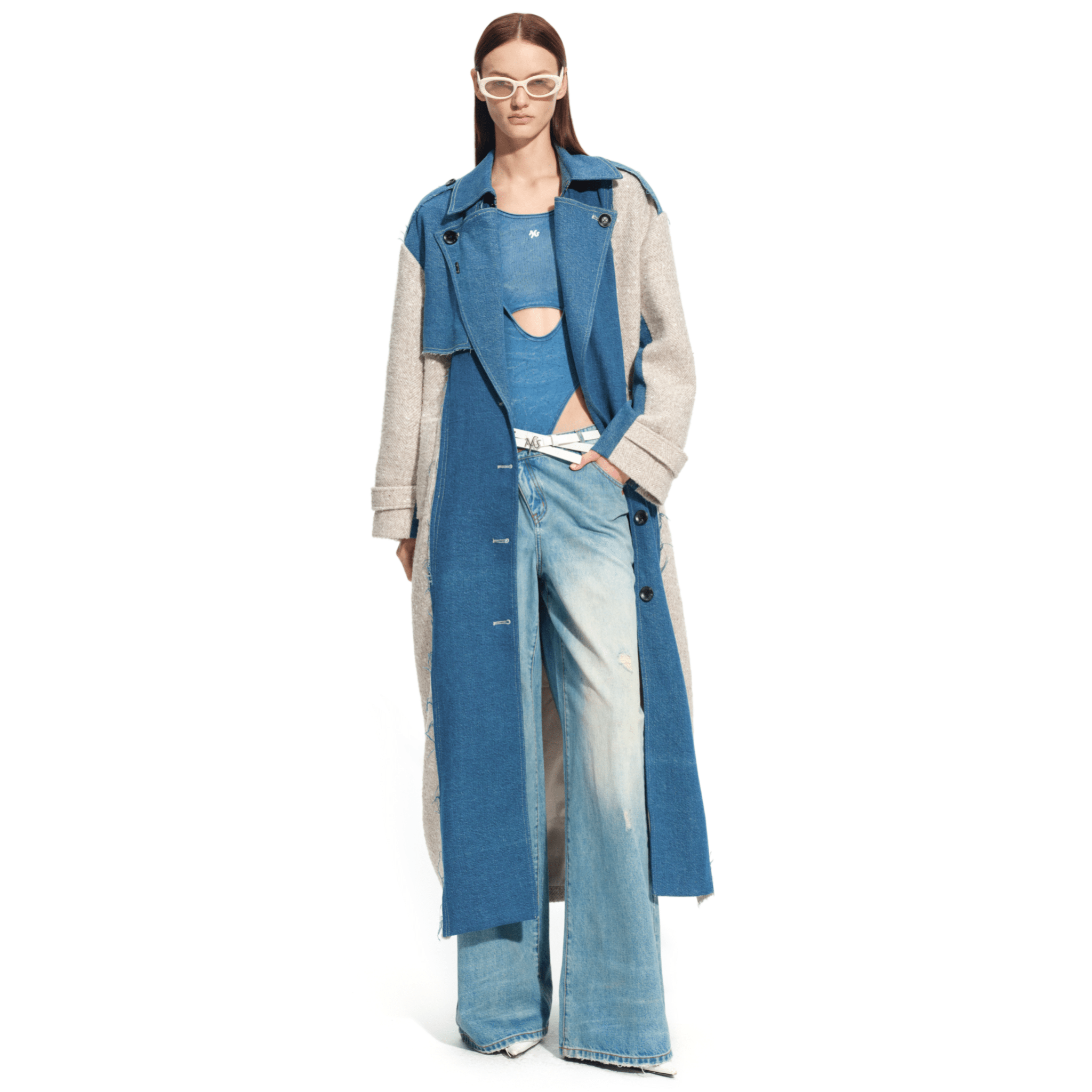 NAWS Caracal Patchwork Wool Coat in Blue | MADAX