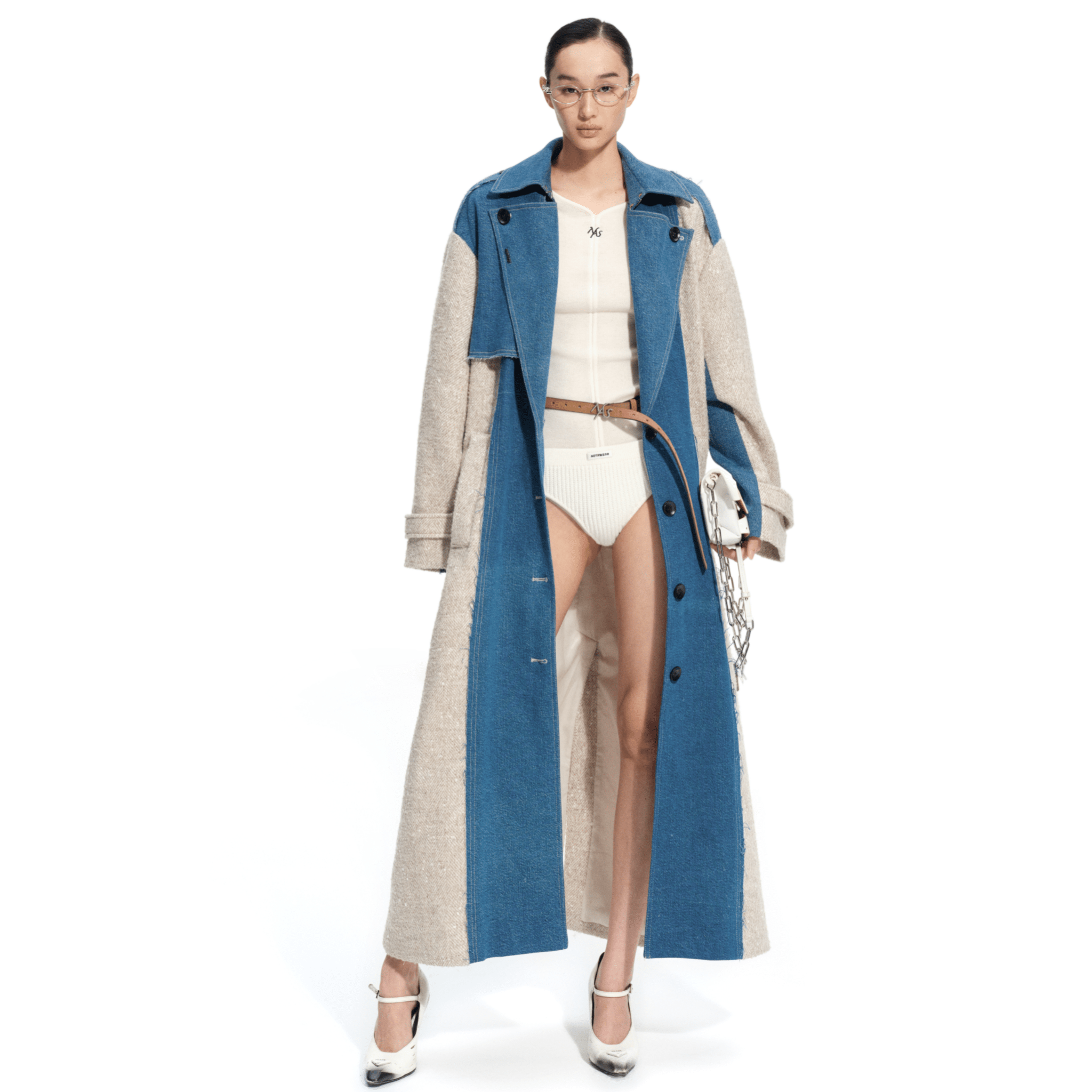 NAWS Caracal Patchwork Wool Coat in Blue | MADAX