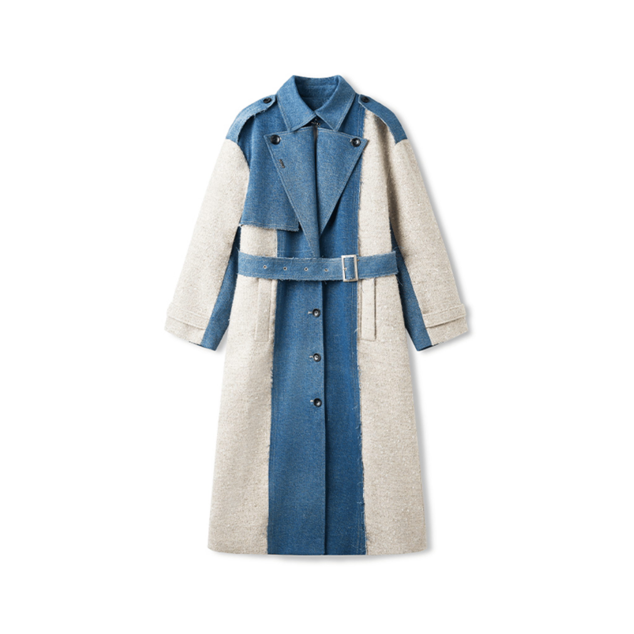 NAWS Caracal Patchwork Wool Coat in Blue | MADAX