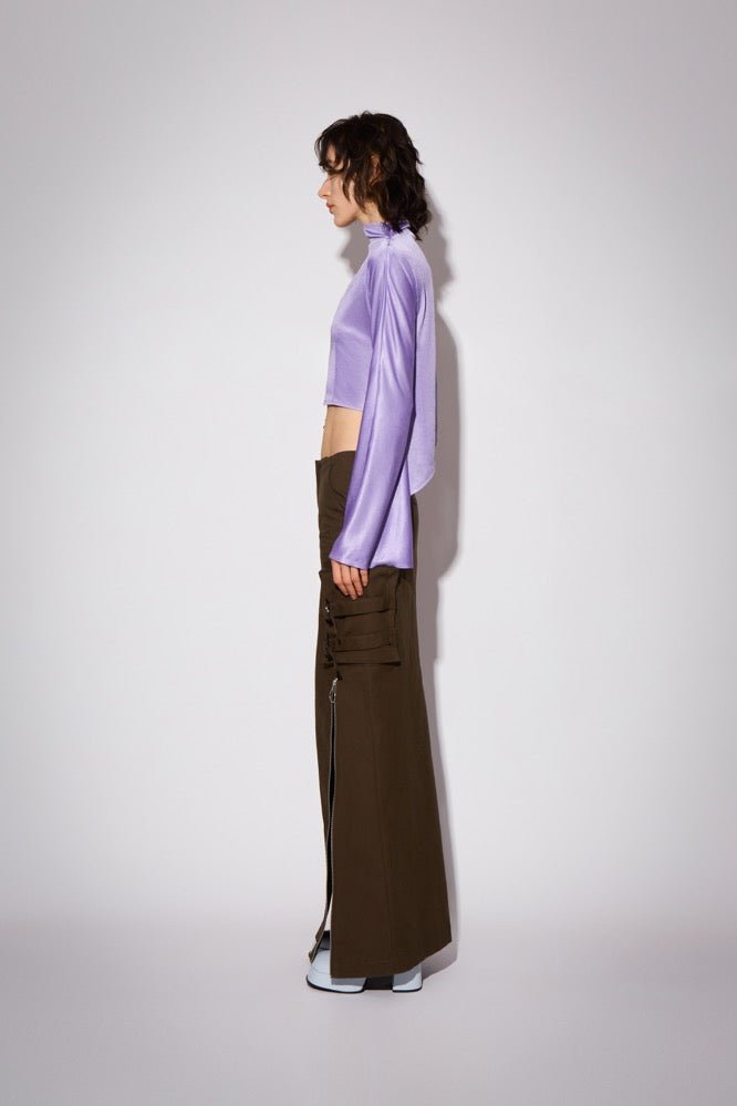 CPLUS SERIES Cargo Skirt with Symmetrical Zipper in Brown | MADA IN CHINA