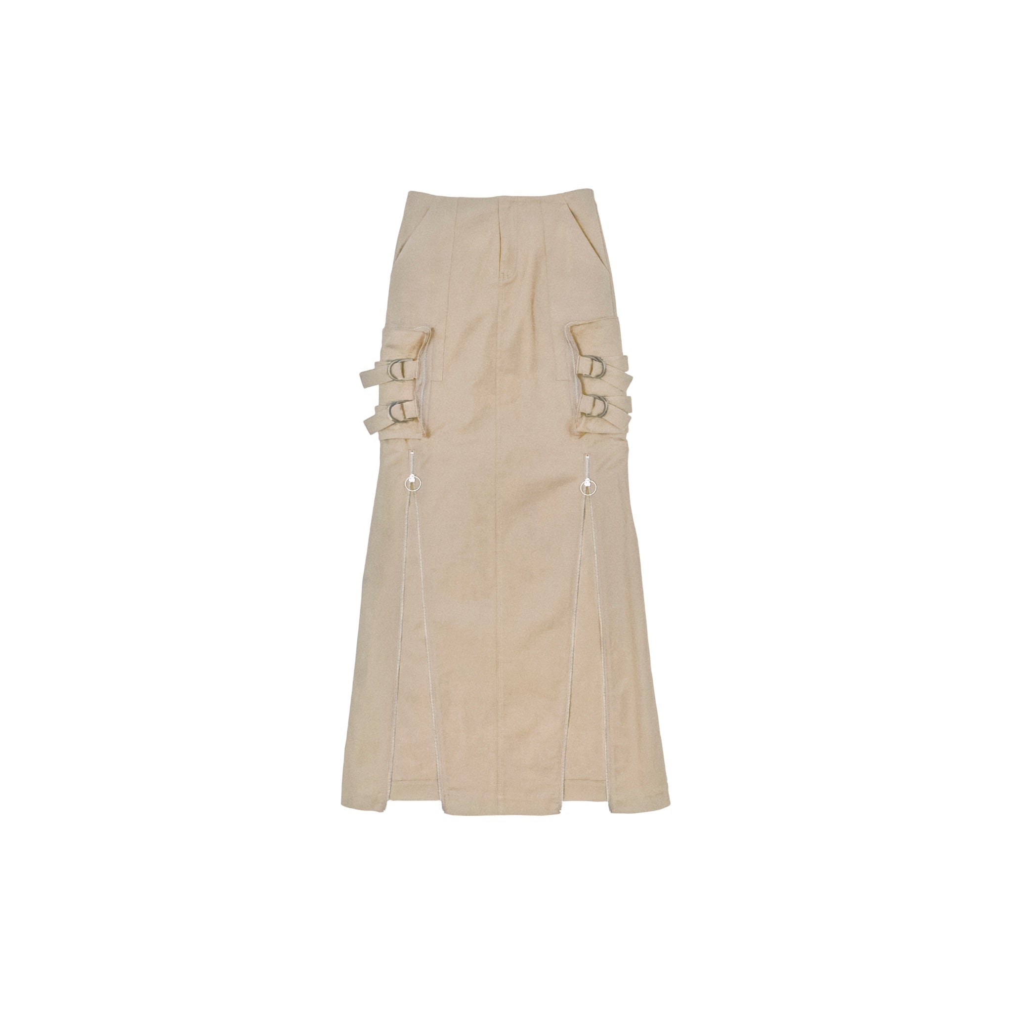 CPLUS SERIES Cargo Skirt with Symmetrical Zipper in Khaki | MADA IN CHINA