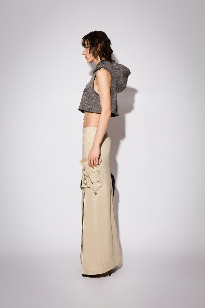 CPLUS SERIES Cargo Skirt with Symmetrical Zipper in Khaki | MADA IN CHINA