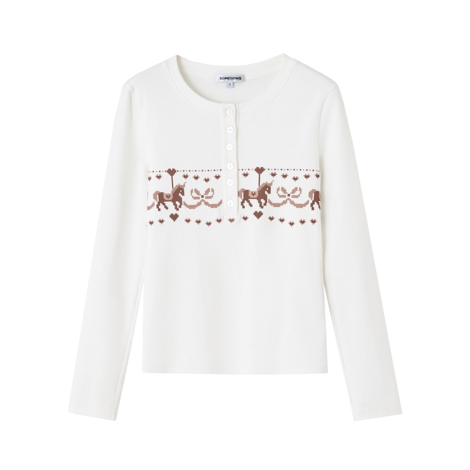 SOMESOWE Carousel Print Fleece Top In White | MADAX