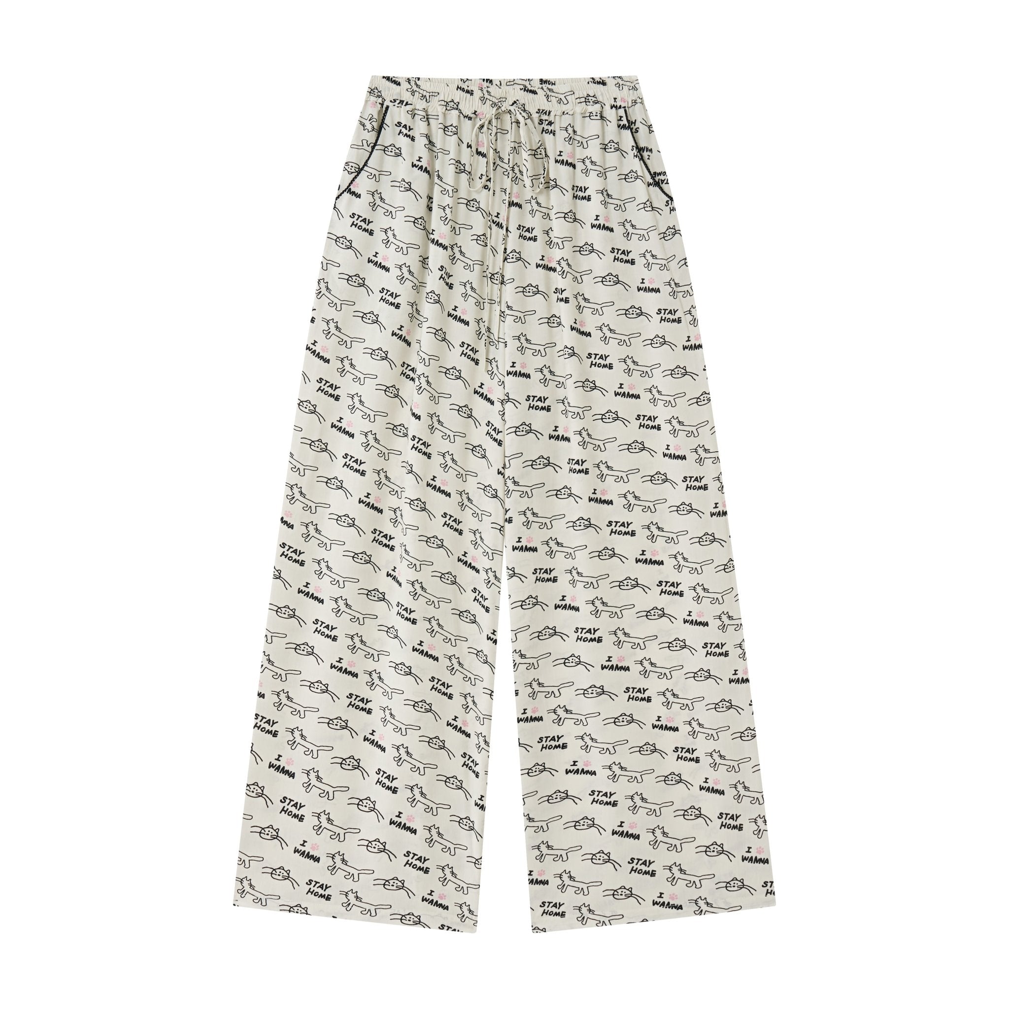 CHAOSCHAOS Cat Print Baby Doll Collar Pajama Set In Cat Print | MADAX