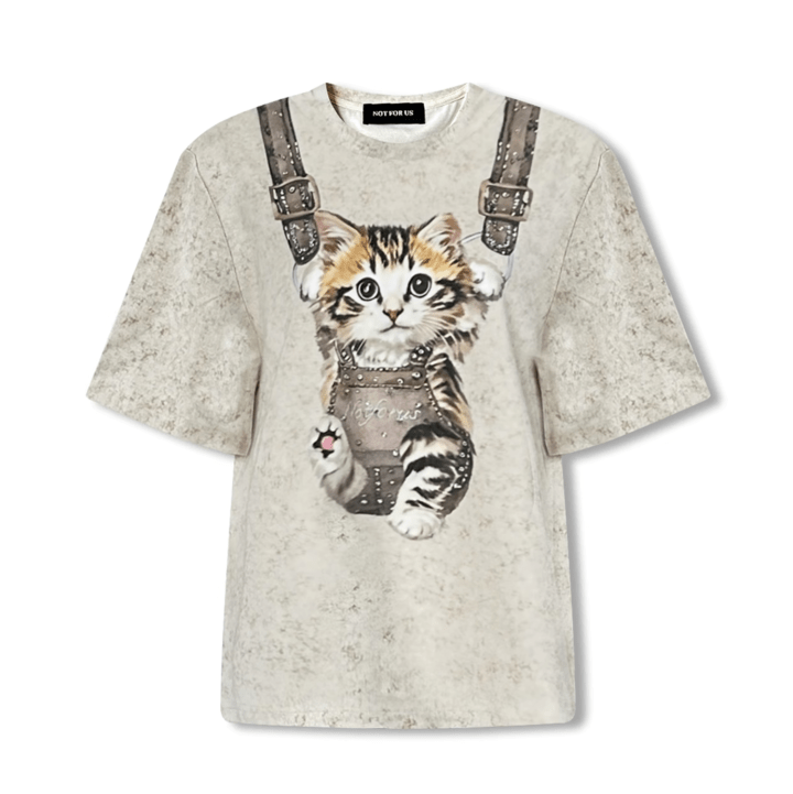 NOT FOR US Cat "Pull - Ups" Printed Short Sleeve in Khaki | MADAX