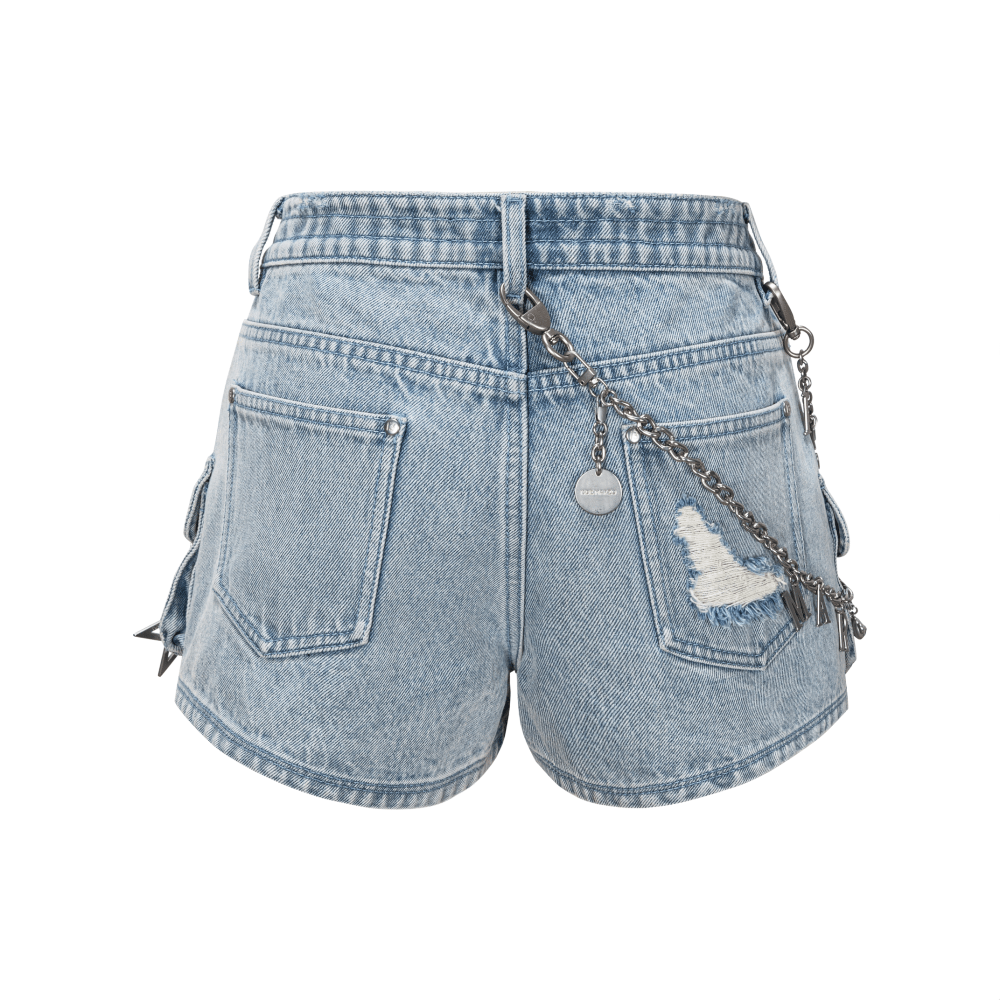 13DE MARZO Chain Bear Washed Denim Shorts in Blue | MADAX
