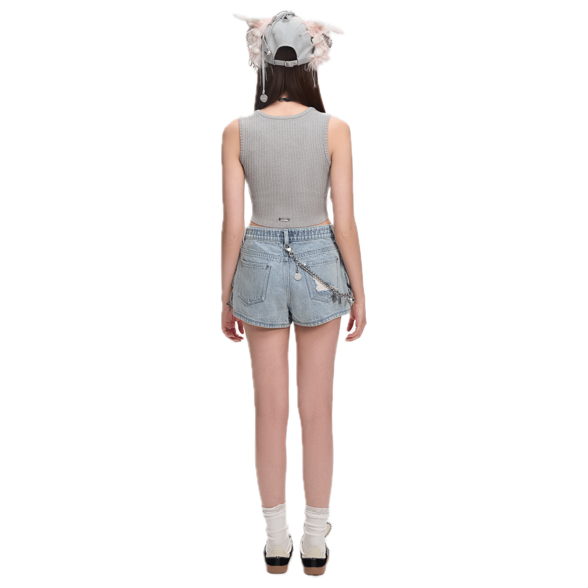 13DE MARZO Chain Bear Washed Denim Shorts in Blue | MADAX