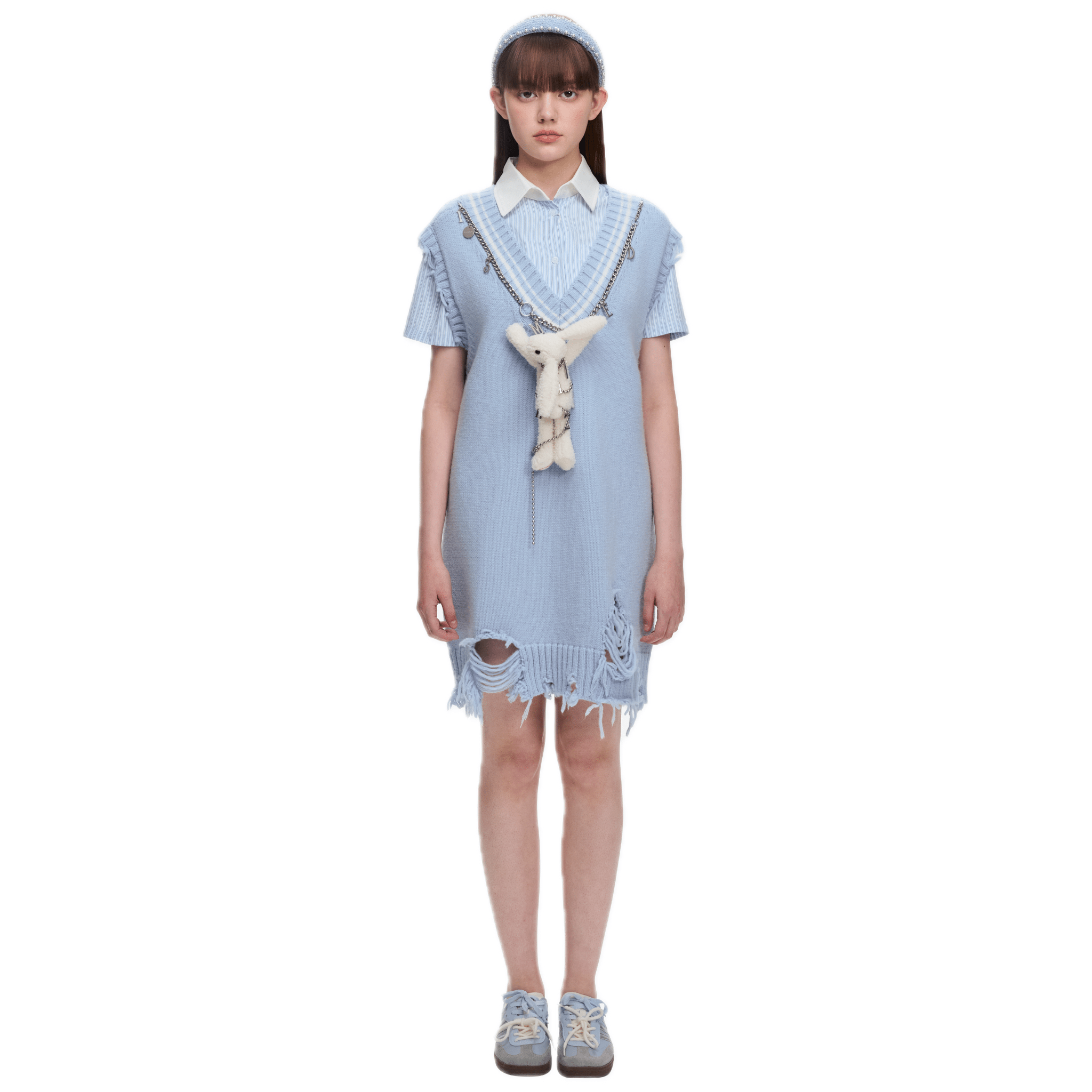 13DE MARZO Chain Knit Tank Dress in Blue | MADAX