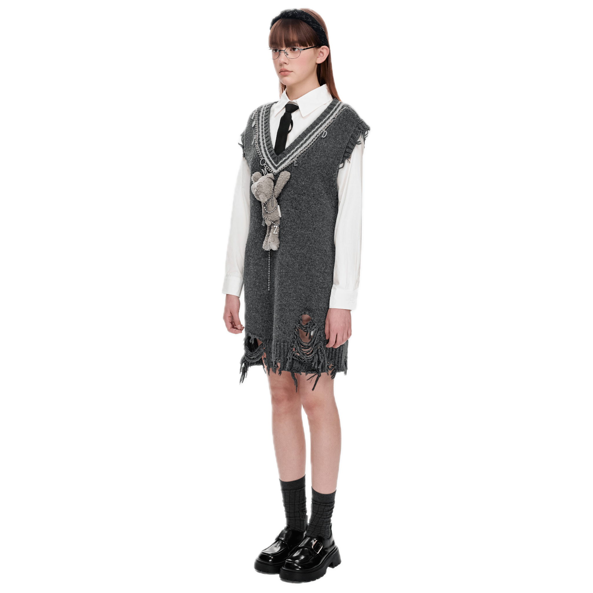 13DE MARZO Chain Knit Vest Dress in Black | MADAX