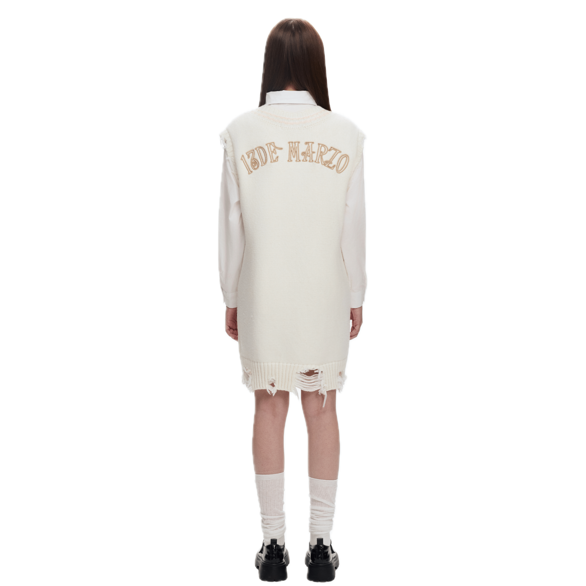 13DE MARZO Chain Knit Vest Dress in White | MADAX