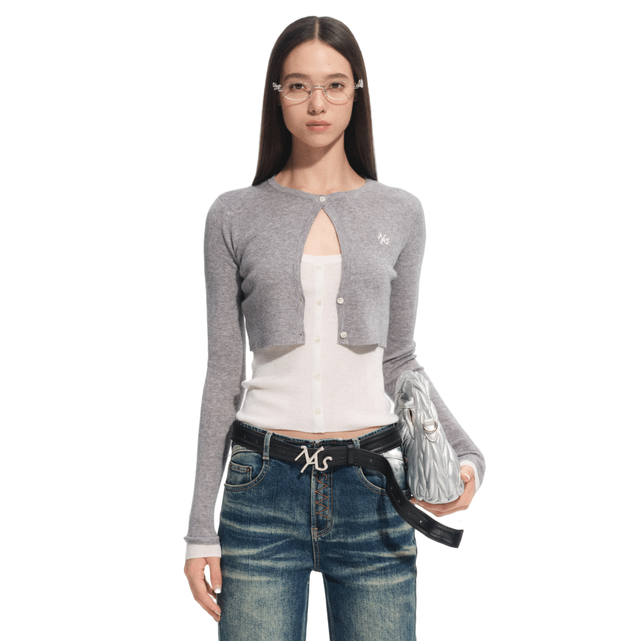 NAWS Champs Elysees Knit Sweater in White and Gray | MADAX