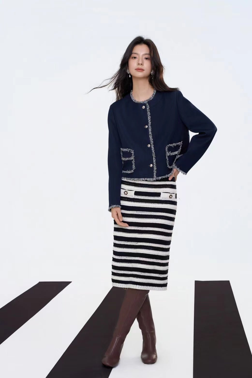 AIMME SPARROW Chanel - style Jacket In Navy Blue | MADAX