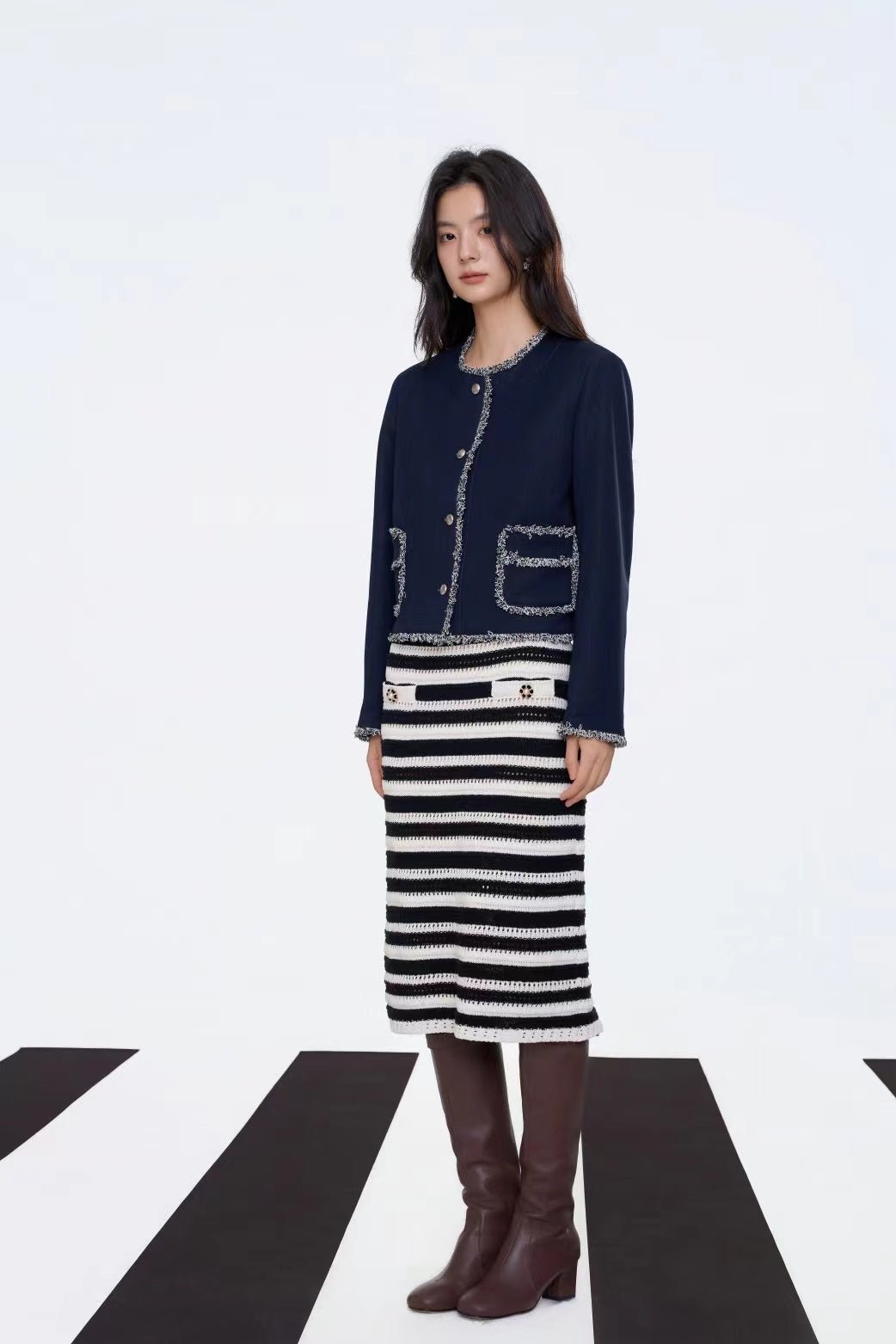 AIMME SPARROW Chanel - style Jacket In Navy Blue | MADAX
