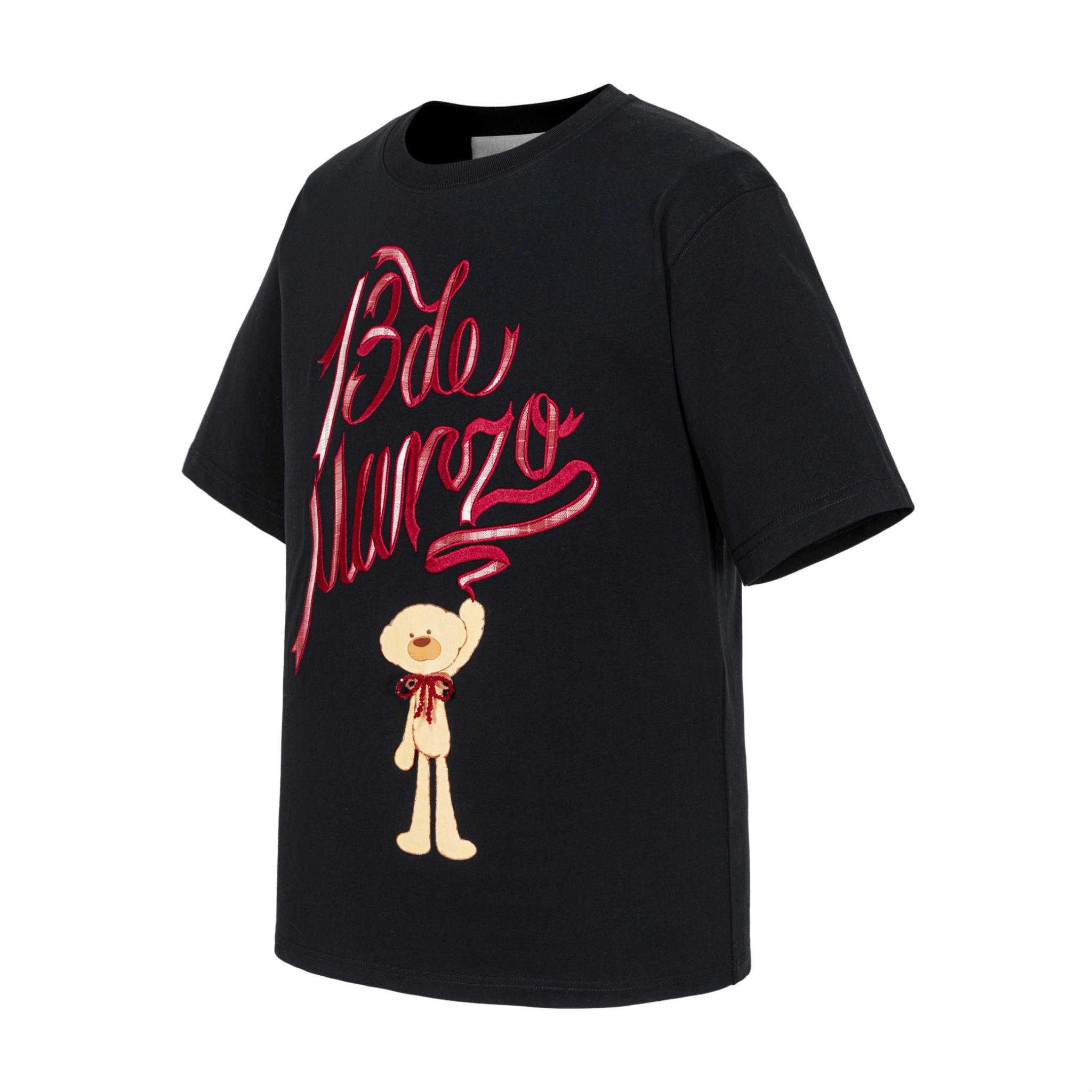 13DE MARZO Check Ribbon Logo Short Sleeve in Black | MADAX