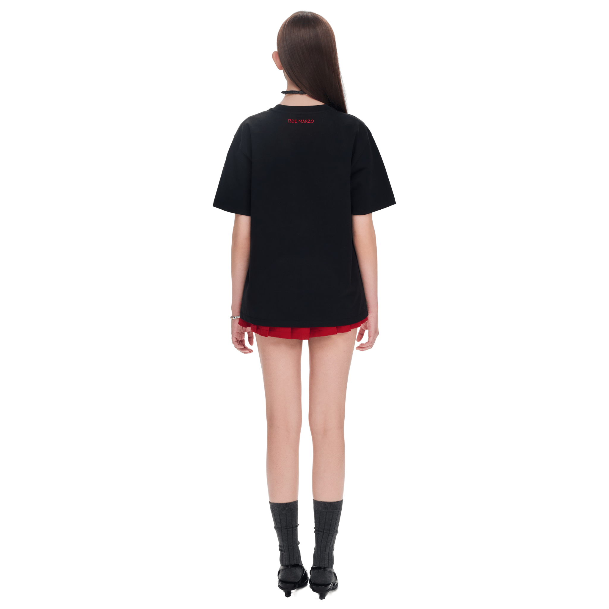 13DE MARZO Check Ribbon Logo Short Sleeve in Black | MADAX