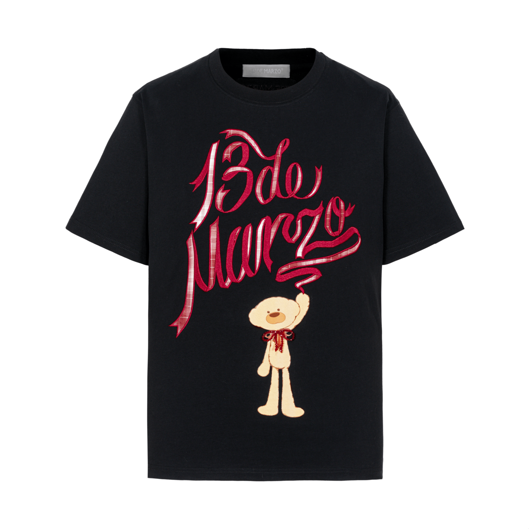 13DE MARZO Check Ribbon Logo Short Sleeve in Black | MADAX