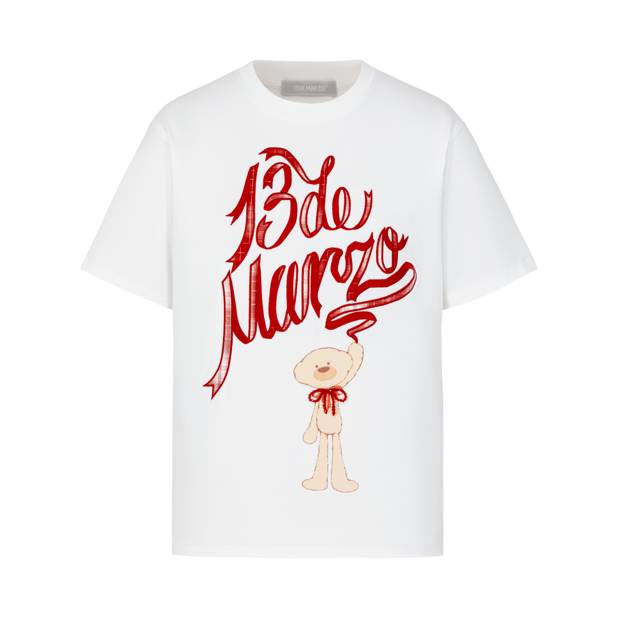 13DE MARZO Check Ribbon Logo Short Sleeve in White | MADAX