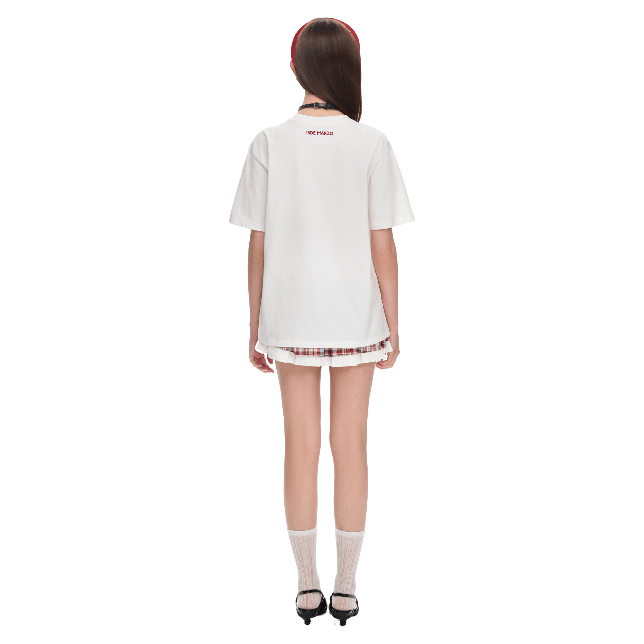 13DE MARZO Check Ribbon Logo Short Sleeve in White | MADAX
