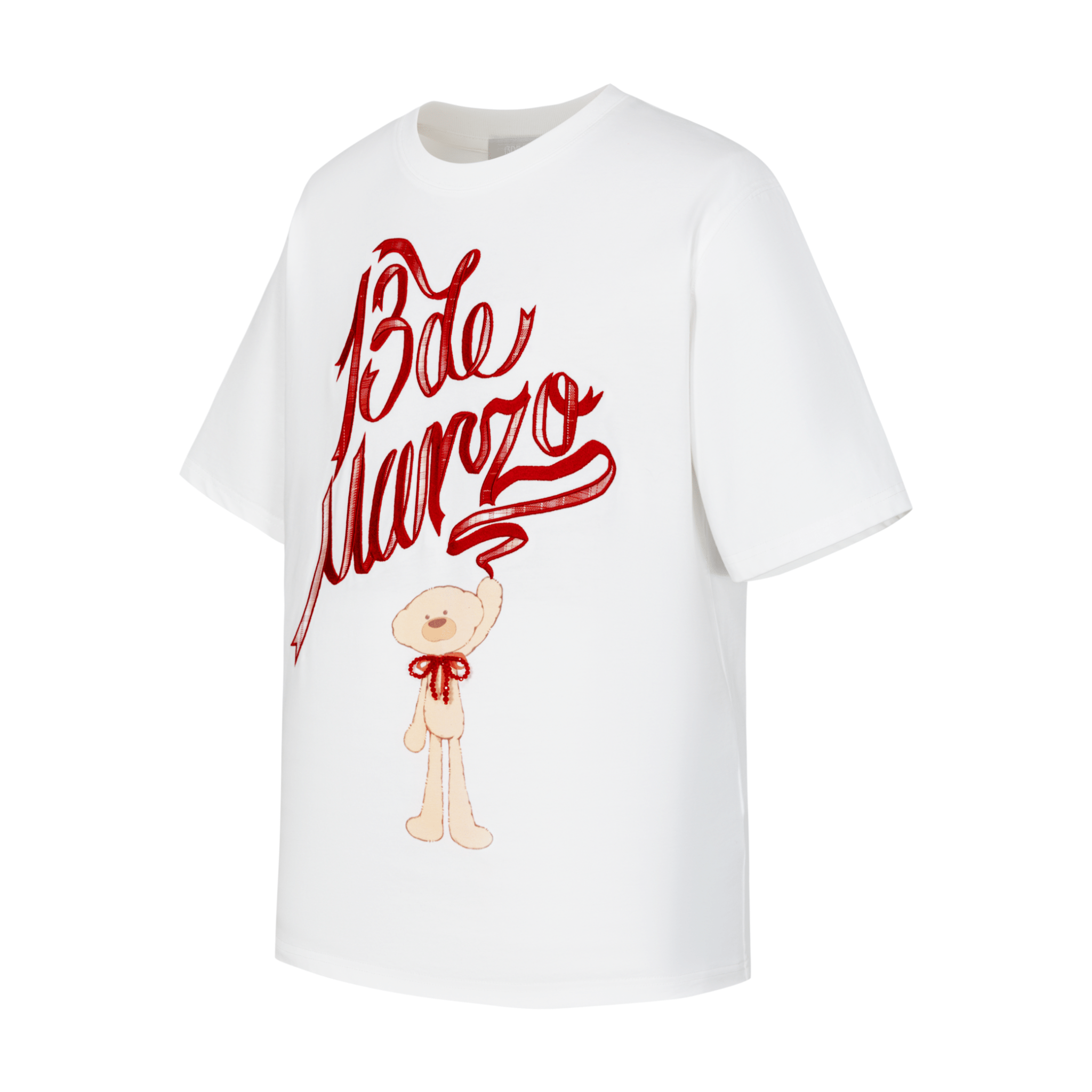 13DE MARZO Check Ribbon Logo Short Sleeve in White | MADAX