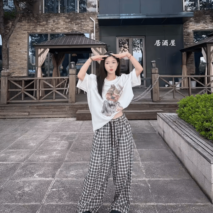 NOT FOR US Checked Lace - Up Trousers in Brown | MADAX