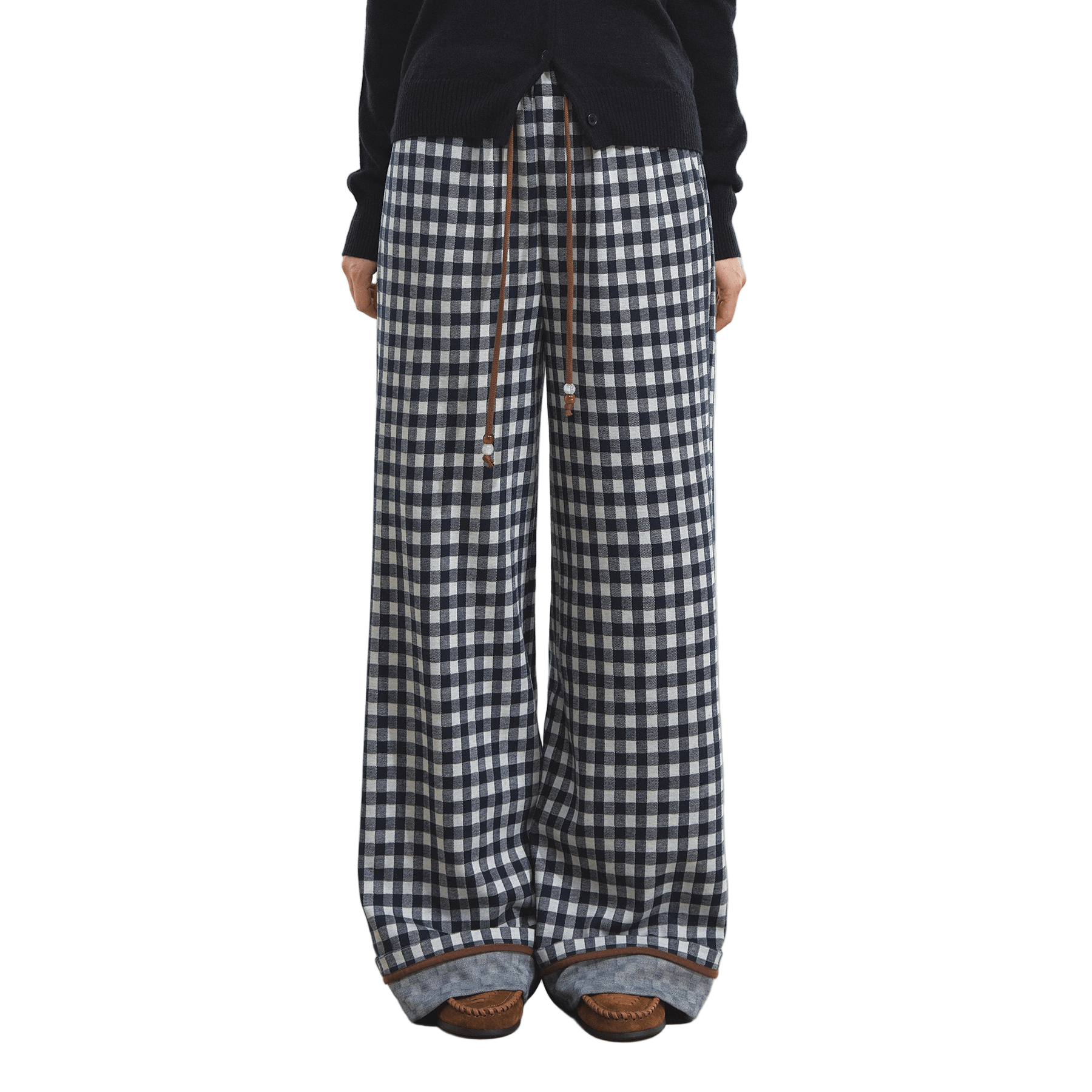 SOMESOWE Checkerboard Cuffed Wide - leg Trousers In Blue And White | MADAX