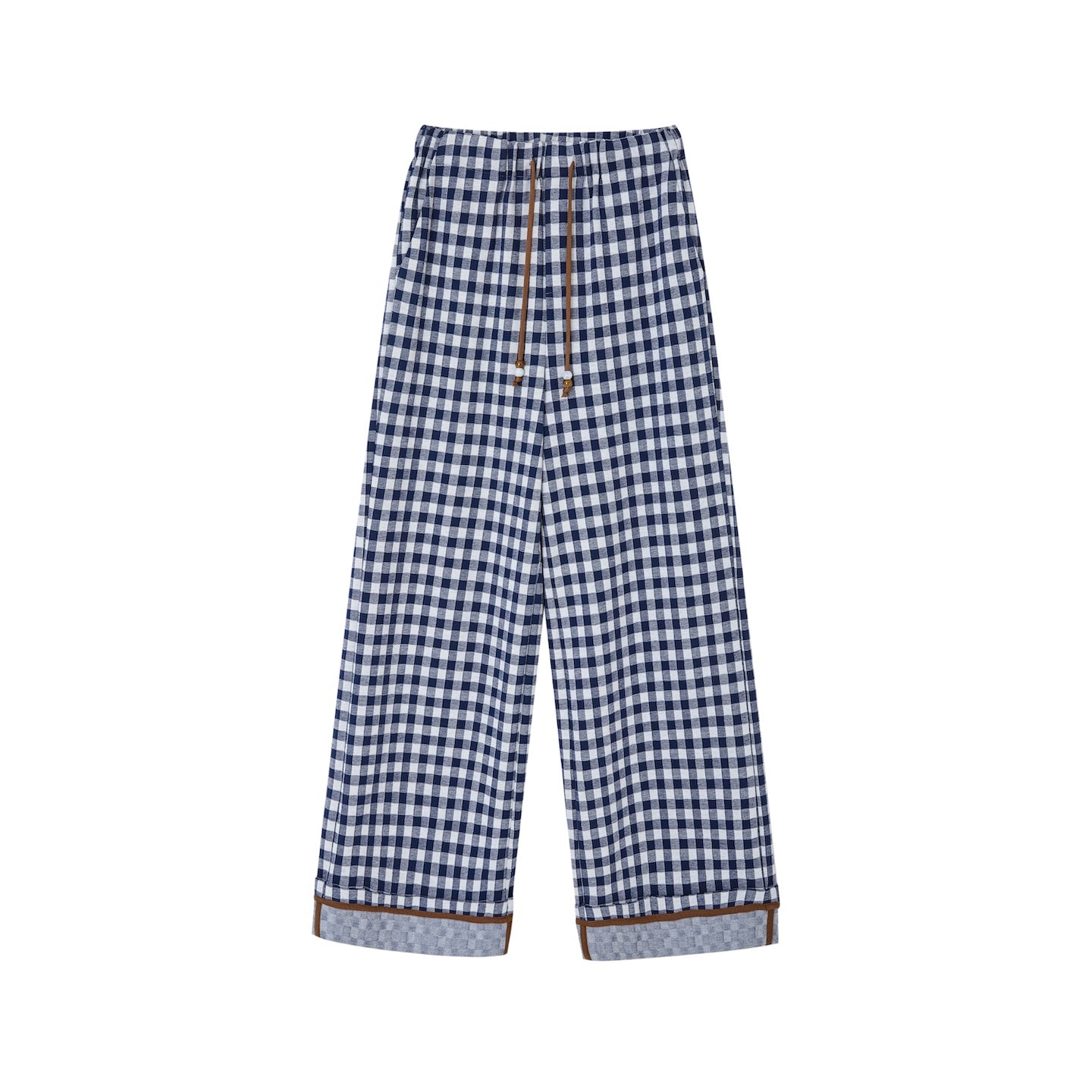 SOMESOWE Checkerboard Cuffed Wide - leg Trousers In Blue And White | MADAX