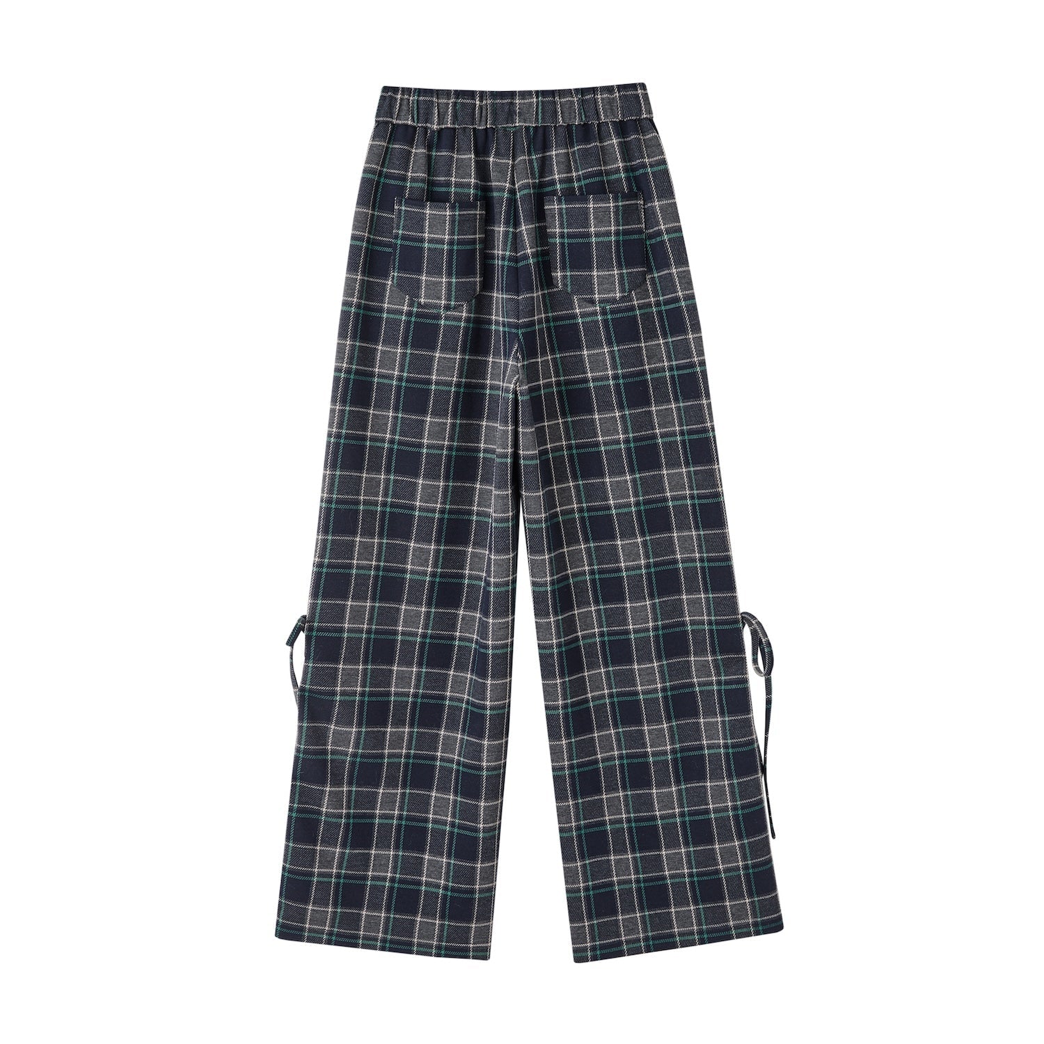 SOMESOWE Checkered Drawstring Bow Trousers In Blue | MADAX