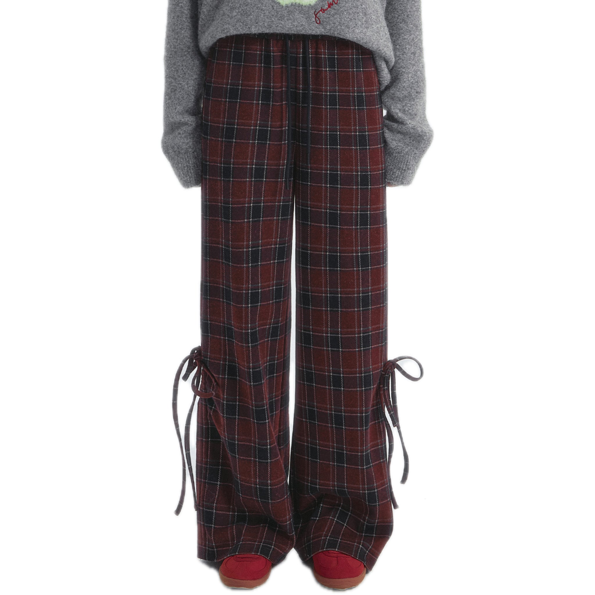 SOMESOWE Checkered Drawstring Bow Trousers | MADAX