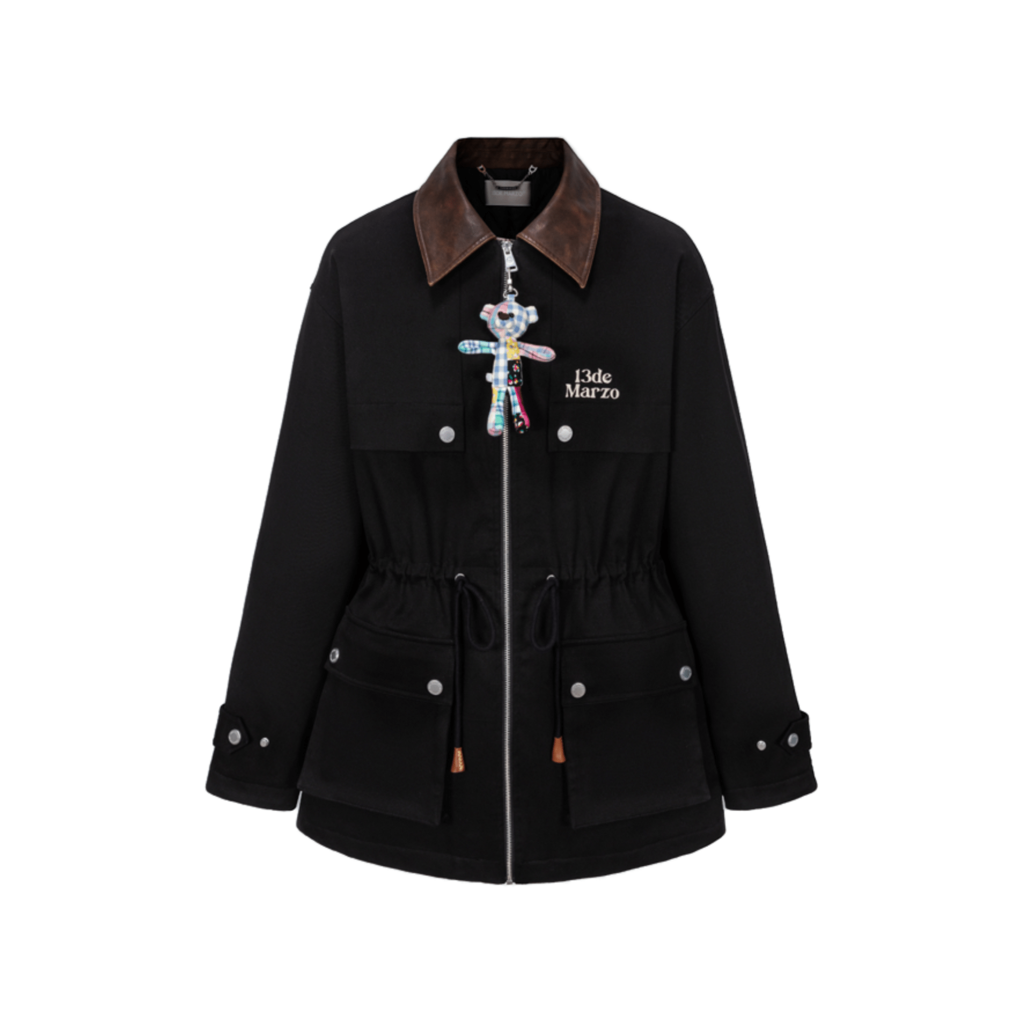 13DE MARZO Checkered Mid - length Parka in Black | MADAX