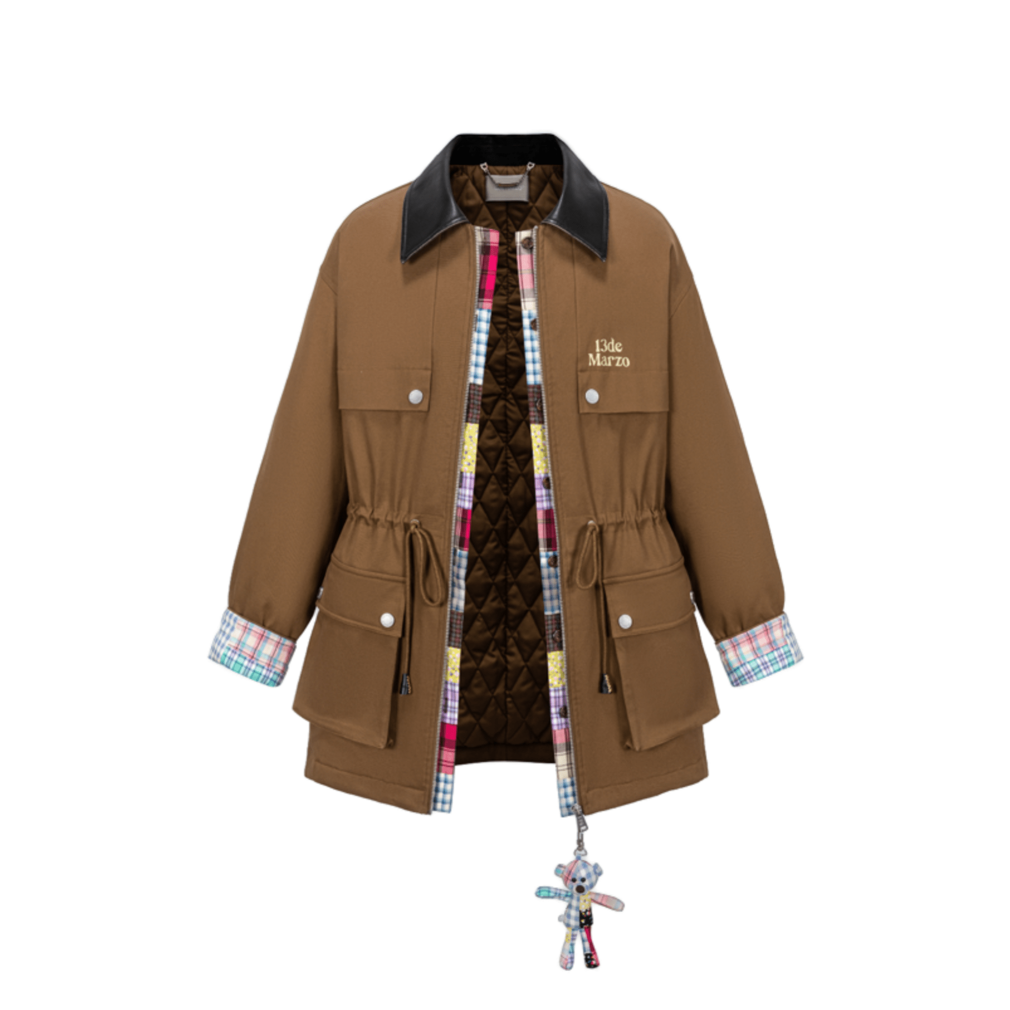 13DE MARZO Checkered Mid - length Parka in Brown | MADAX