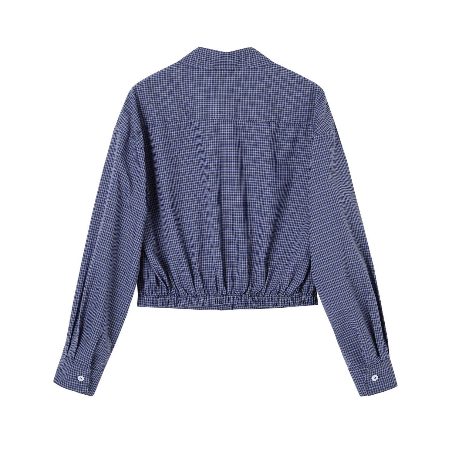 SOMESOWE Checkered Ruffled Oversized Short Shirt In Dark Blue | MADAX
