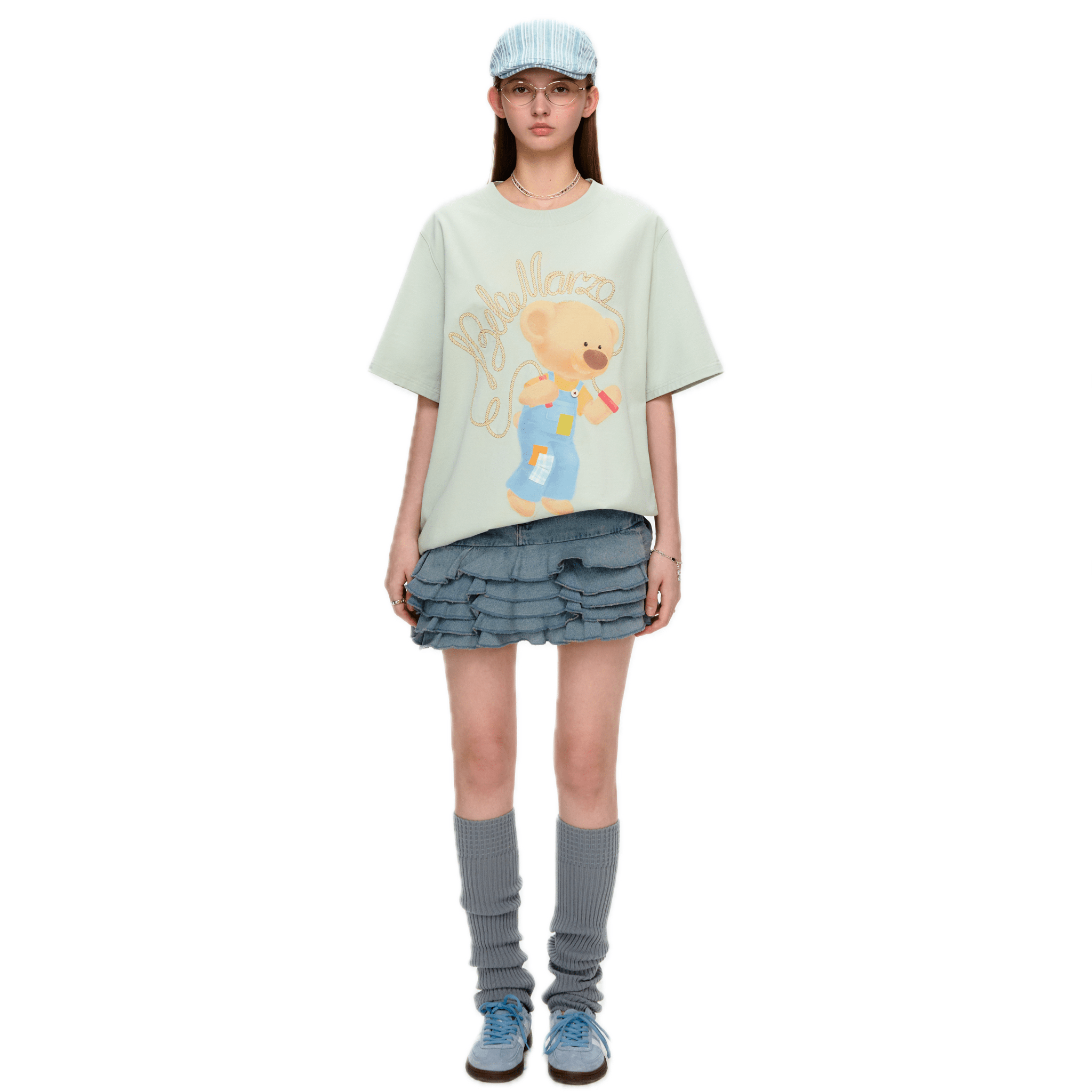 13DE MARZO Childhood Series Skipping Bear Short Sleeve in Green | MADAX