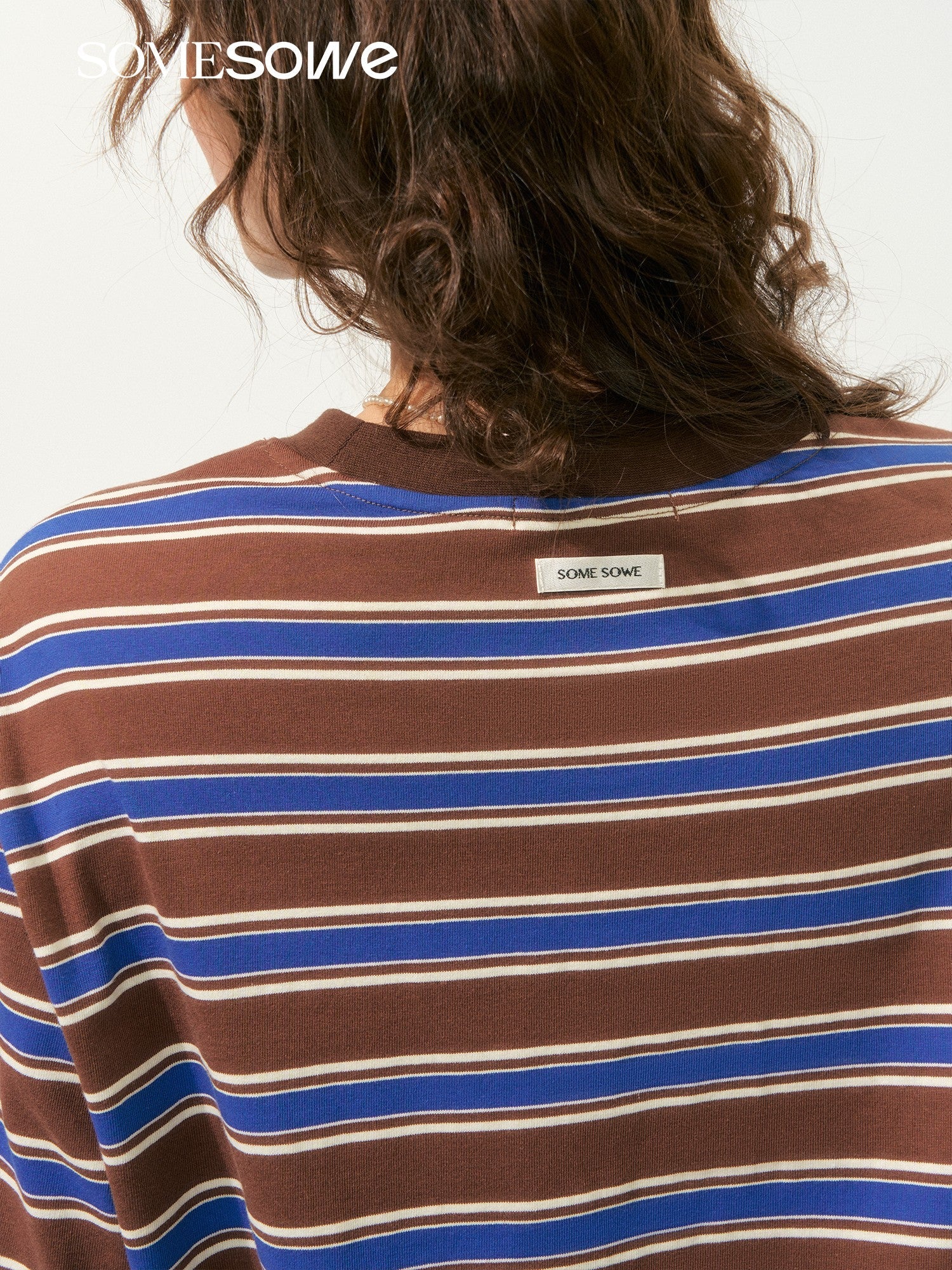 SOMESOWE Childish Applique Embroidered Striped Long - Sleeved T-Shirt In Blue Stripes | MADAX