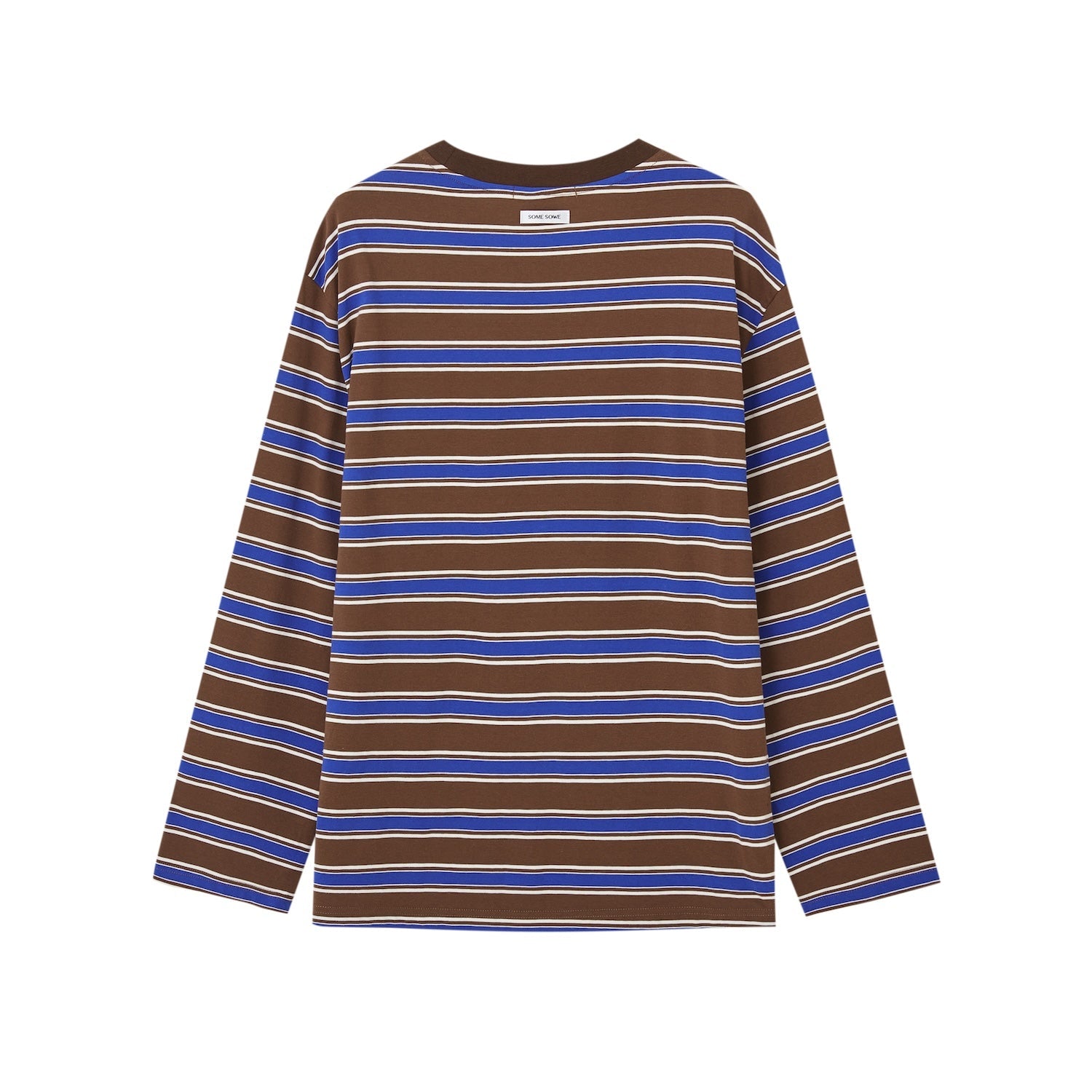 SOMESOWE Childish Applique Embroidered Striped Long - Sleeved T-Shirt In Blue Stripes | MADAX