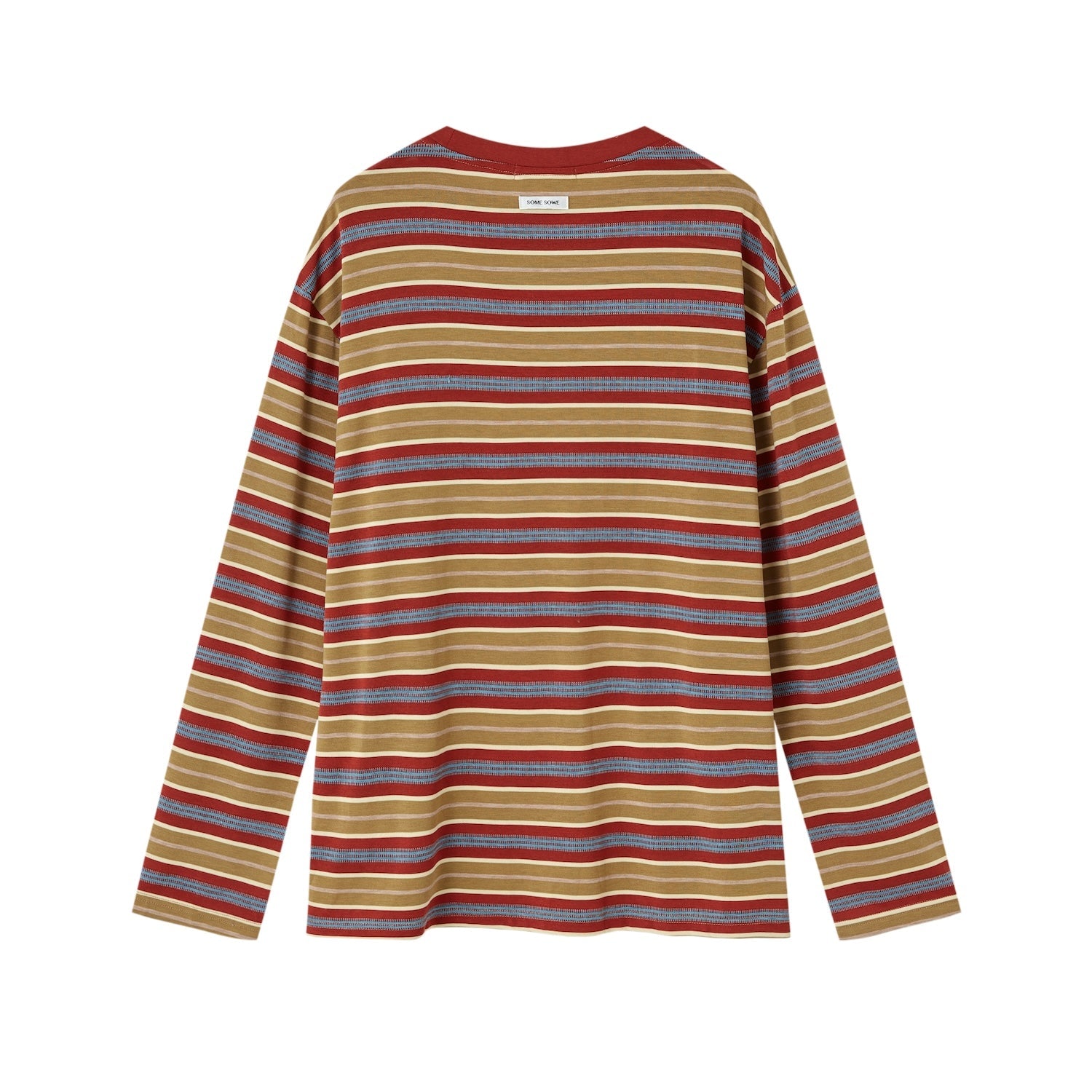 SOMESOWE Childish Applique Embroidered Striped Long - Sleeved T-Shirt In Red Stripes | MADAX