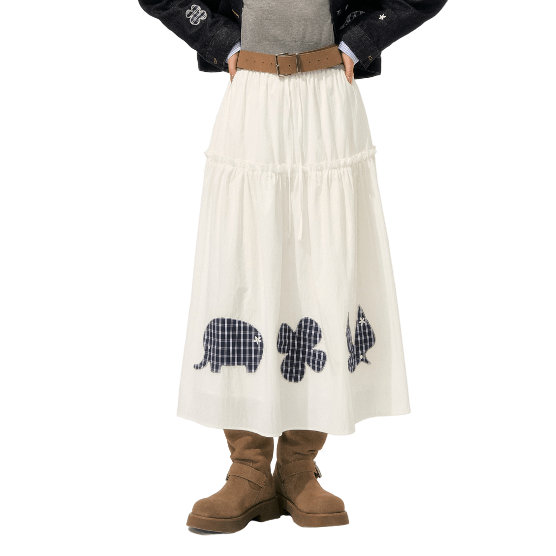 SOMESOWE Childish Plaid Long Skirt In White | MADAX
