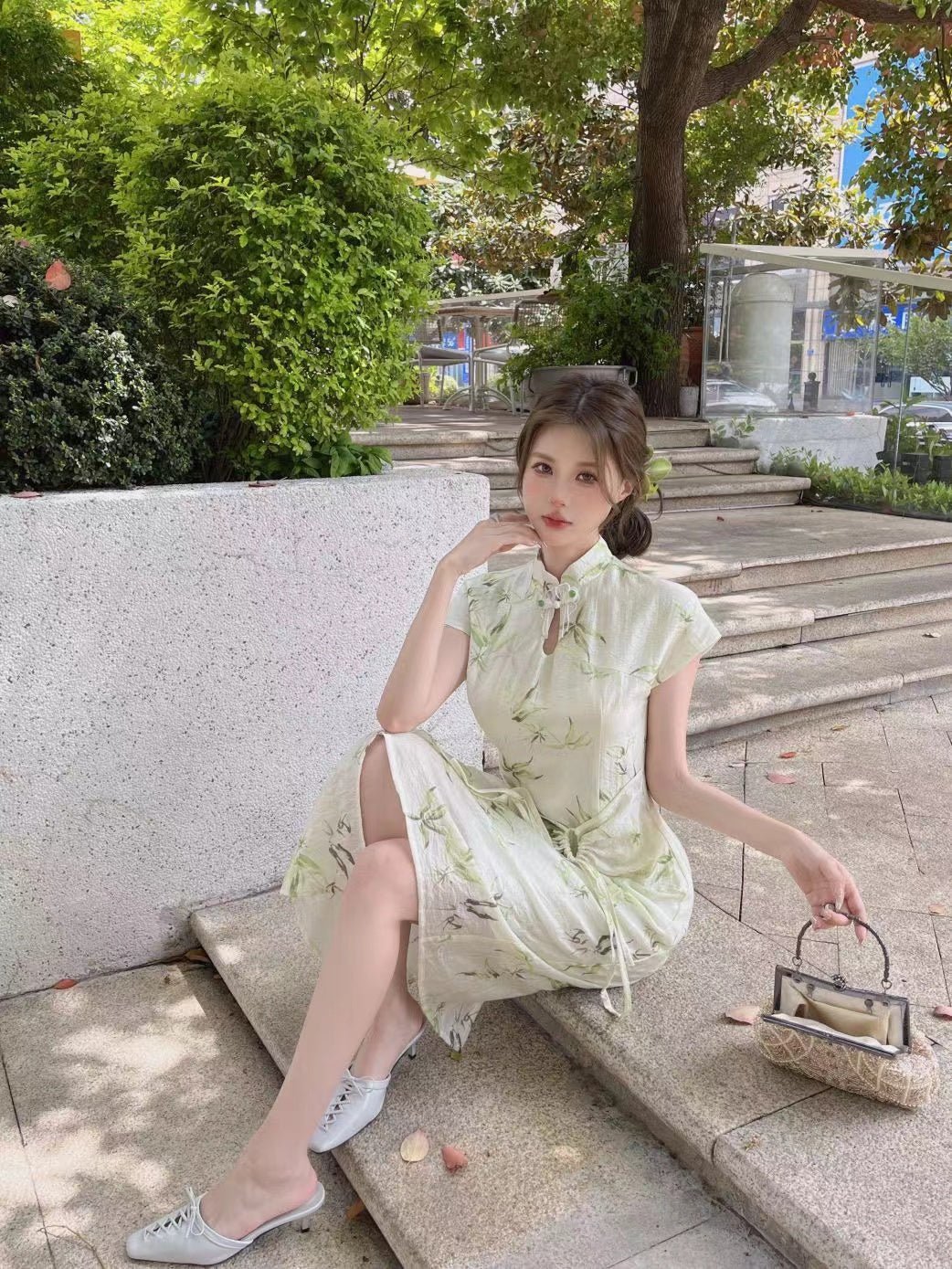 AIMME SPARROW Chinese Lace - Up Printed Dress In White | MADAX