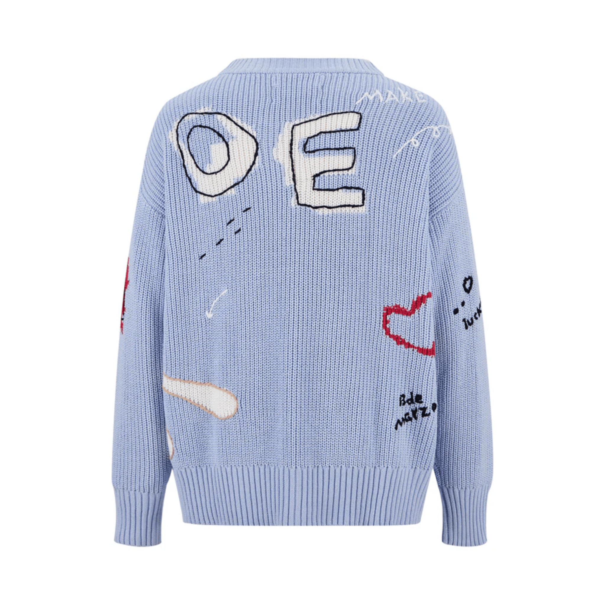 13DE MARZO Chunky Needle Graffiti Cardigan Sweater V - Neck Knitted Jacket in Blue | MADAX