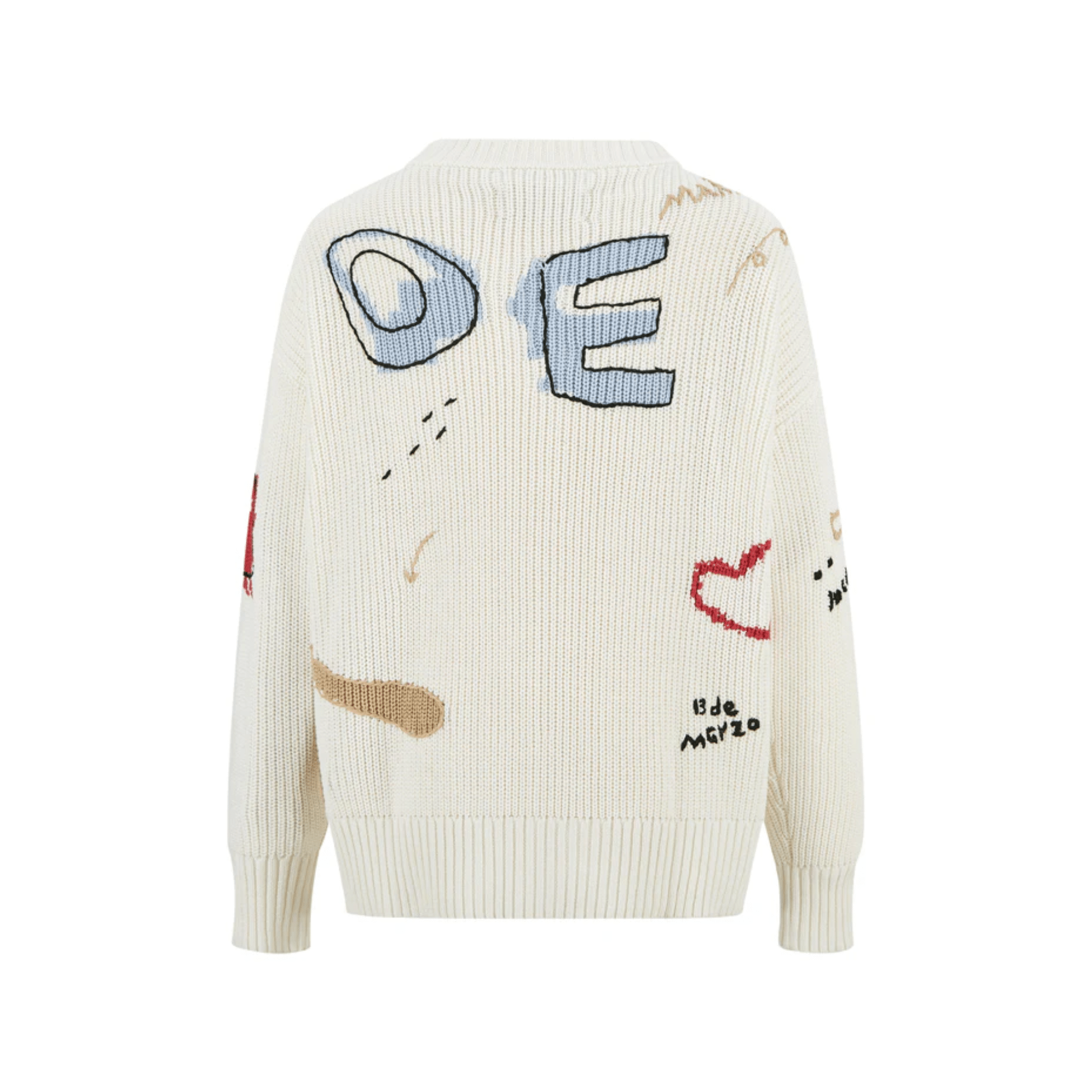 13DE MARZO Chunky Needle Graffiti Cardigan Sweater V - Neck Knitted Jacket in White | MADAX