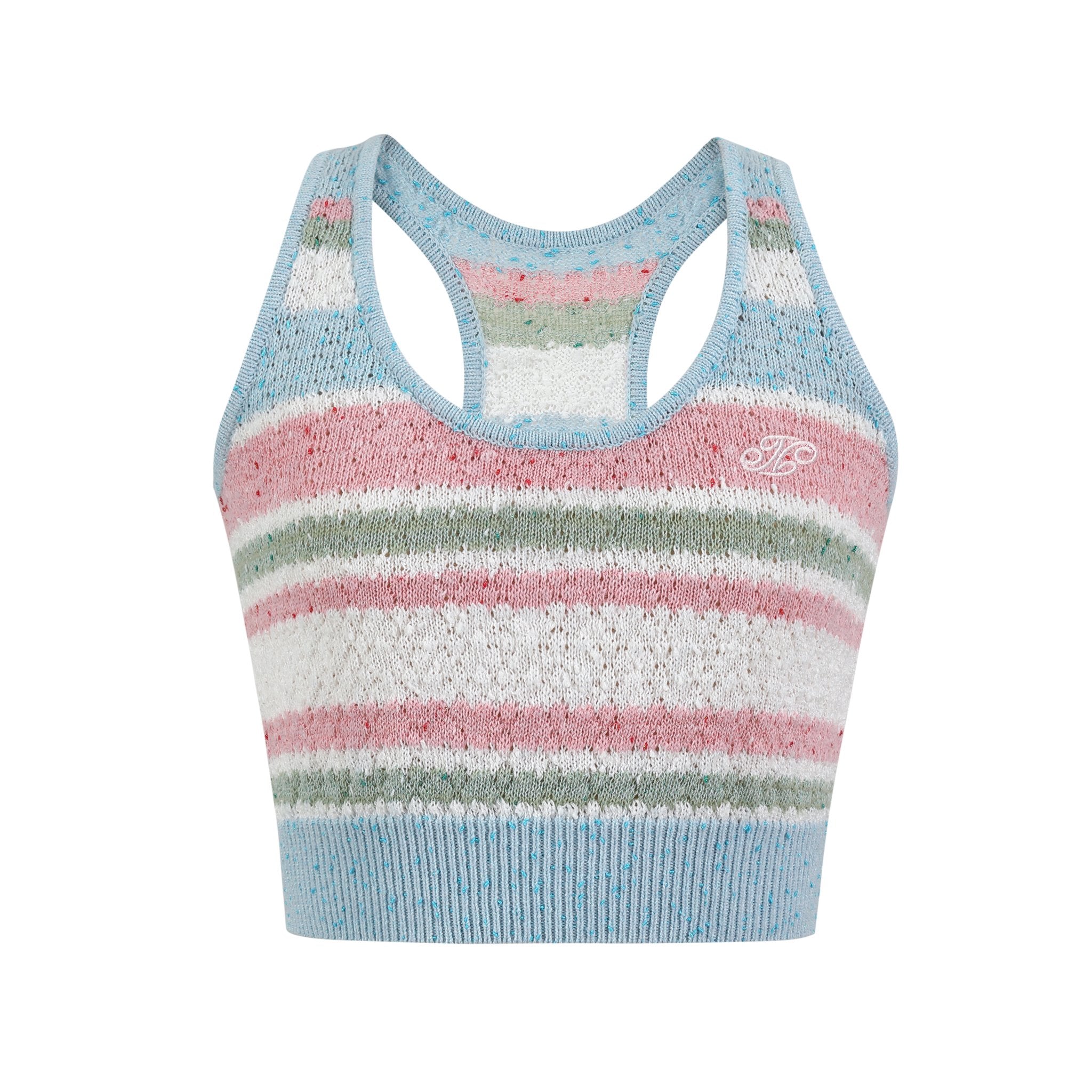 THREE QUARTERS Clashing Color Shiny Silk Knit Striped Tank Top | MADA IN CHINA