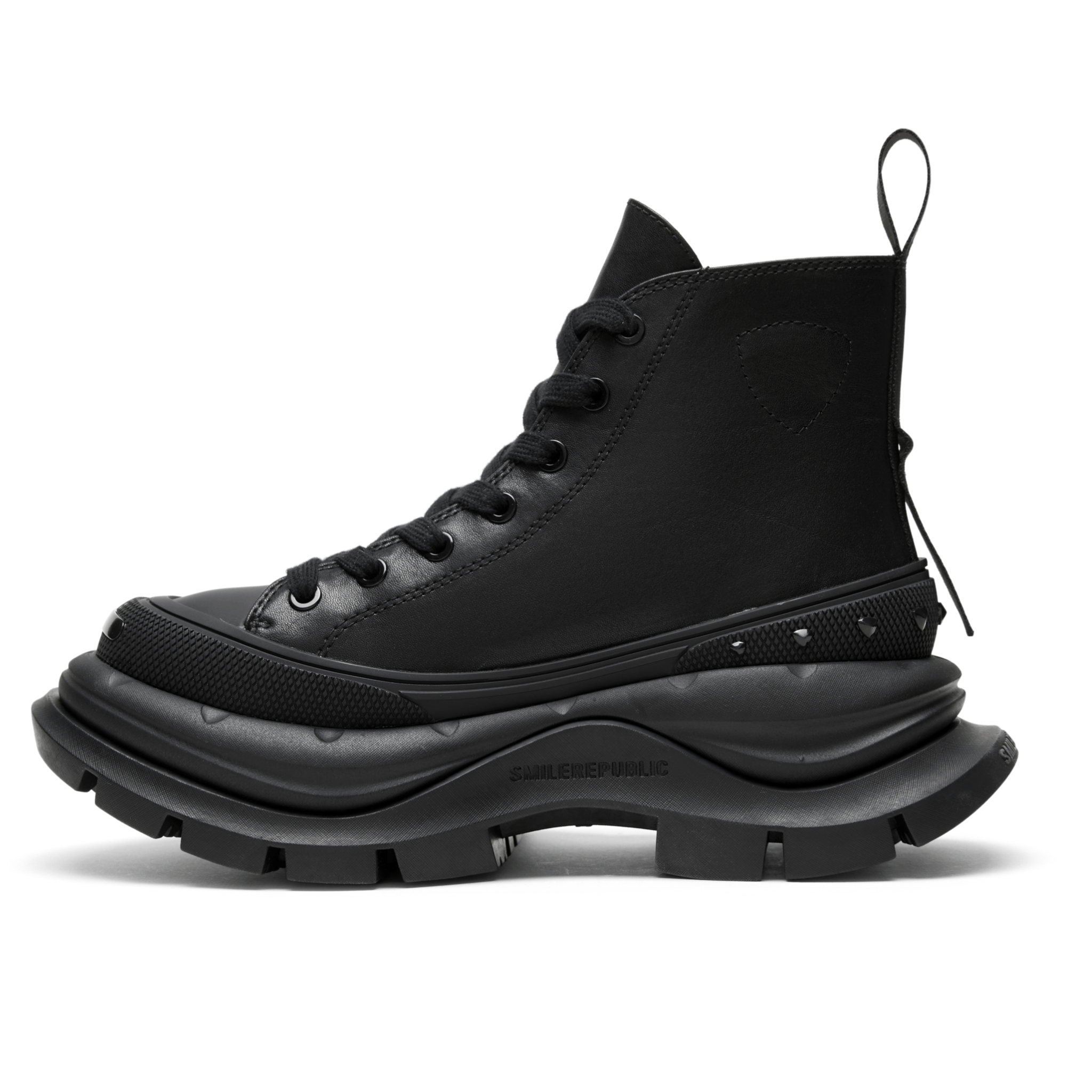 SMILEREPUBLIC Classic Black Leather High - top Open - mouthed Thick - soled Canvas Shoes 2.0 | MADAX