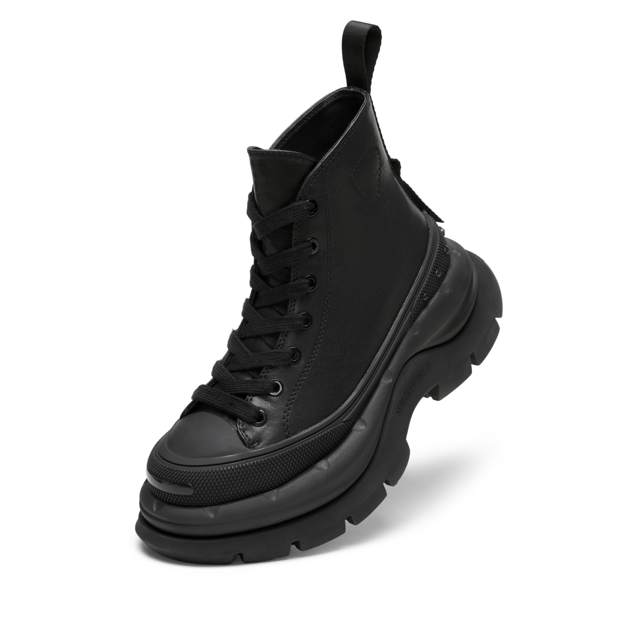SMILEREPUBLIC Classic Black Leather High - top Open - mouthed Thick - soled Canvas Shoes 2.0 | MADAX